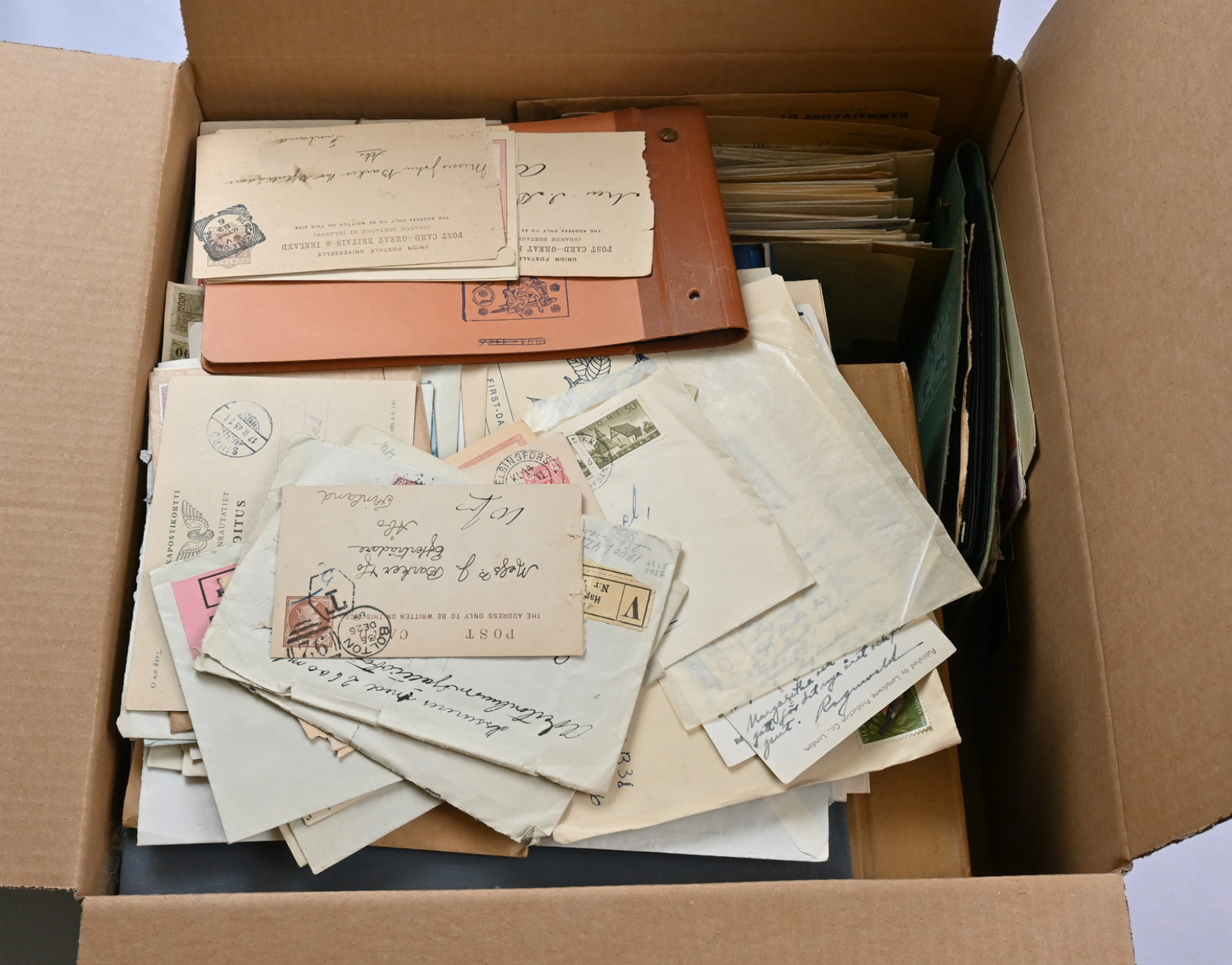 From 1800s onwards mixed selection of postal items in a box, material