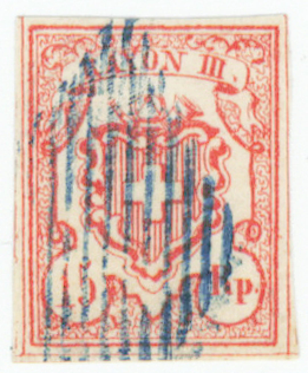 Rayon III 1852 15 Rappen large numbers Mi 12 (Zumstein 19), beautiful