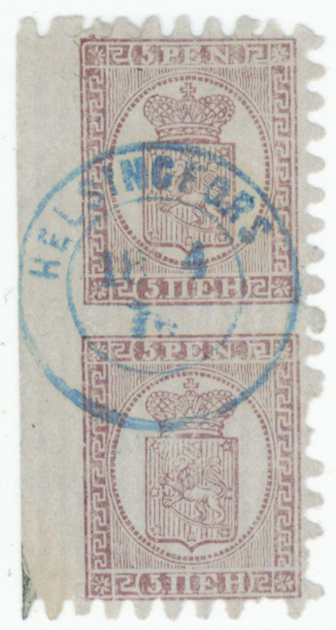 5 penni brownish violet ribbed paper, roulette II. Beautiful used