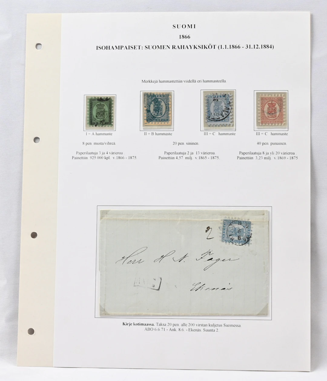 1860 - 1866 three collection pages with over 20 stamps and three letters