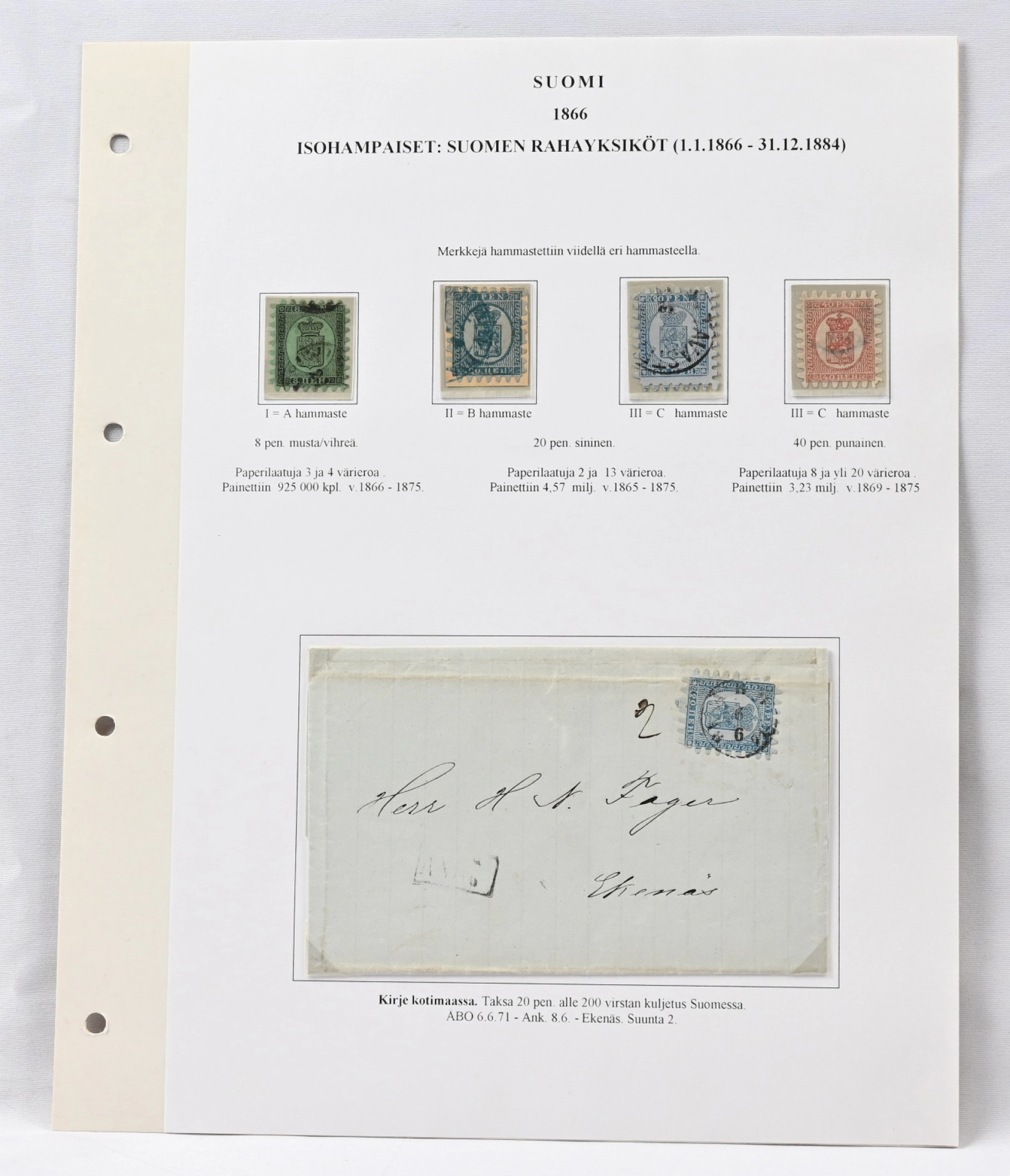 1860 - 1866 three collection pages with over 20 stamps and three letters