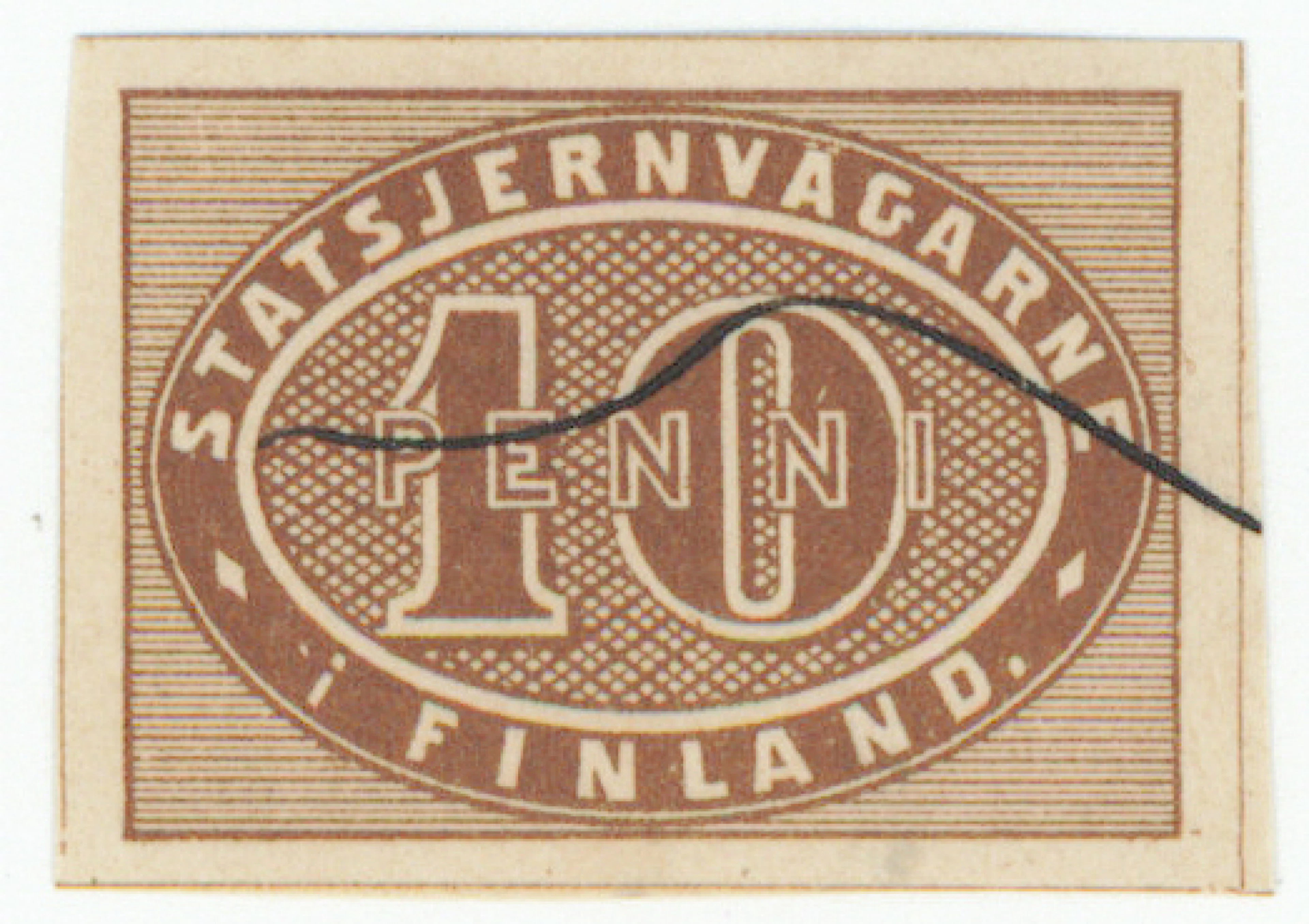VR 1871 10 penni brown. Ink cancellation.