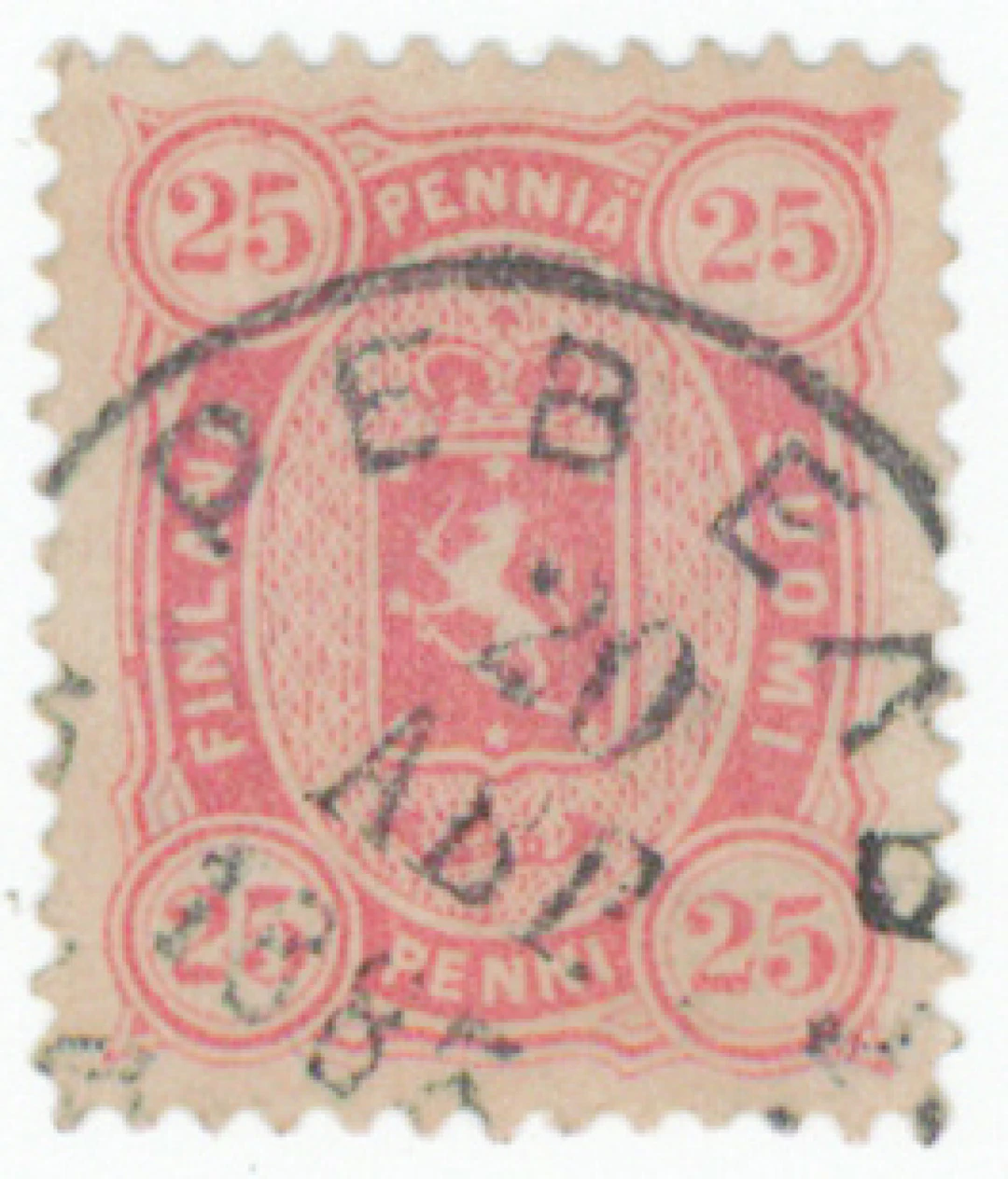 25 penni aniline-red, used Reval (Tallinn) 20.ABR.1883. signed: M.