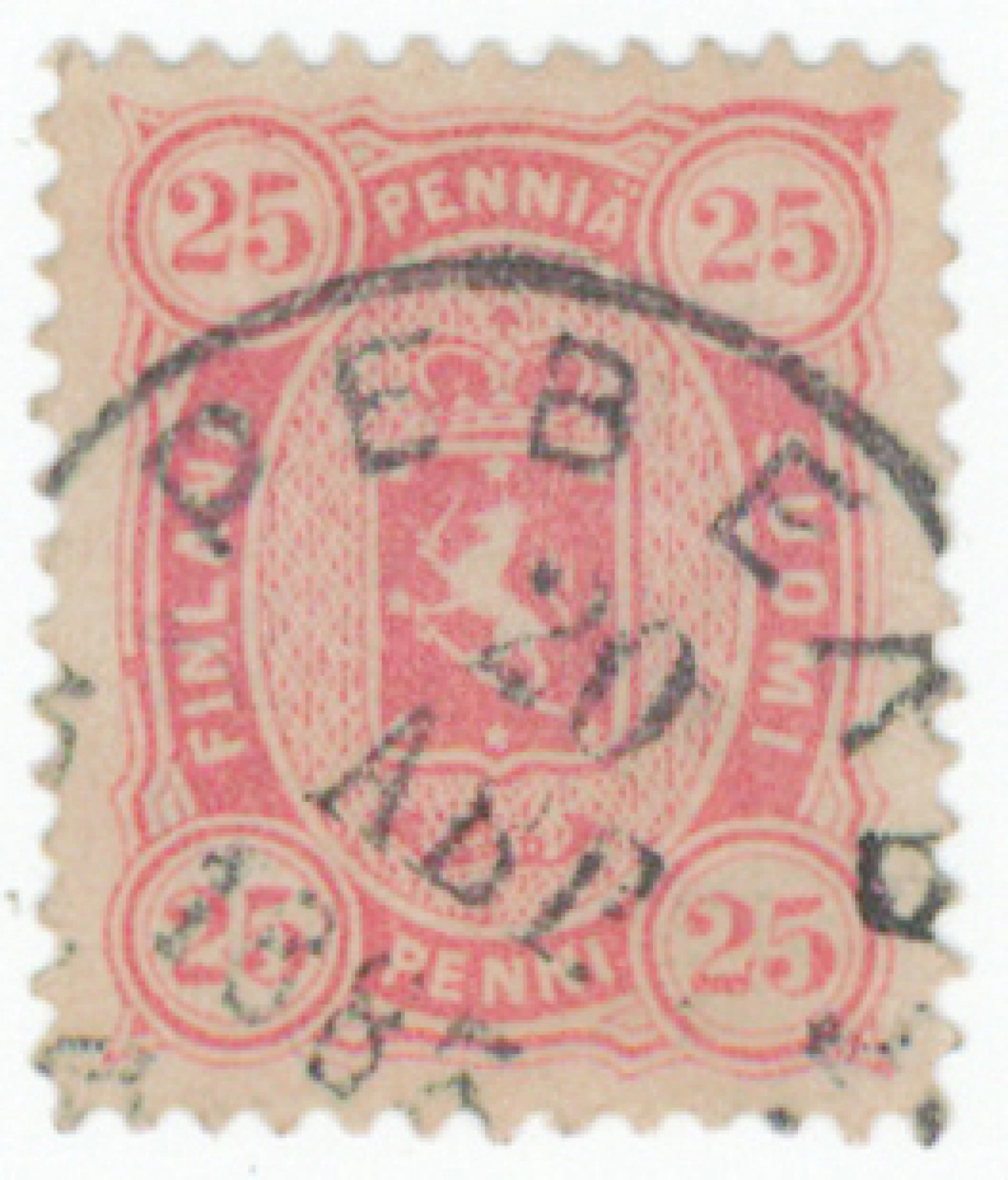 25 penni aniline-red, used Reval (Tallinn) 20.ABR.1883. signed: M.