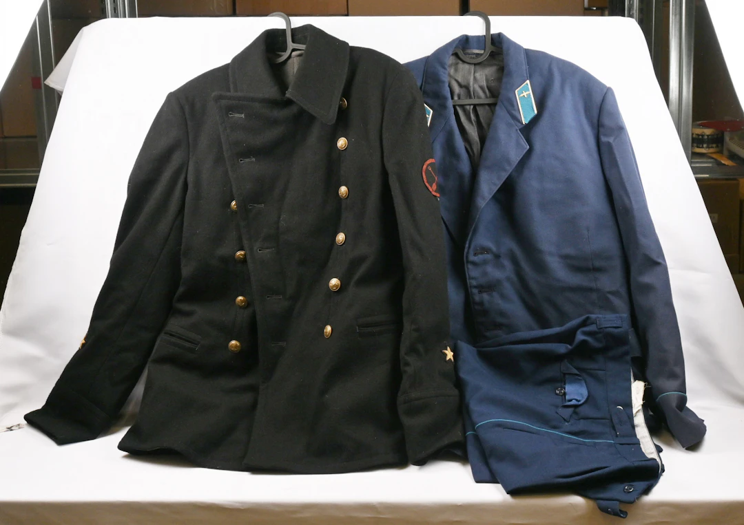 Soviet Union officer military uniforms and jackets. Two officer uniforms