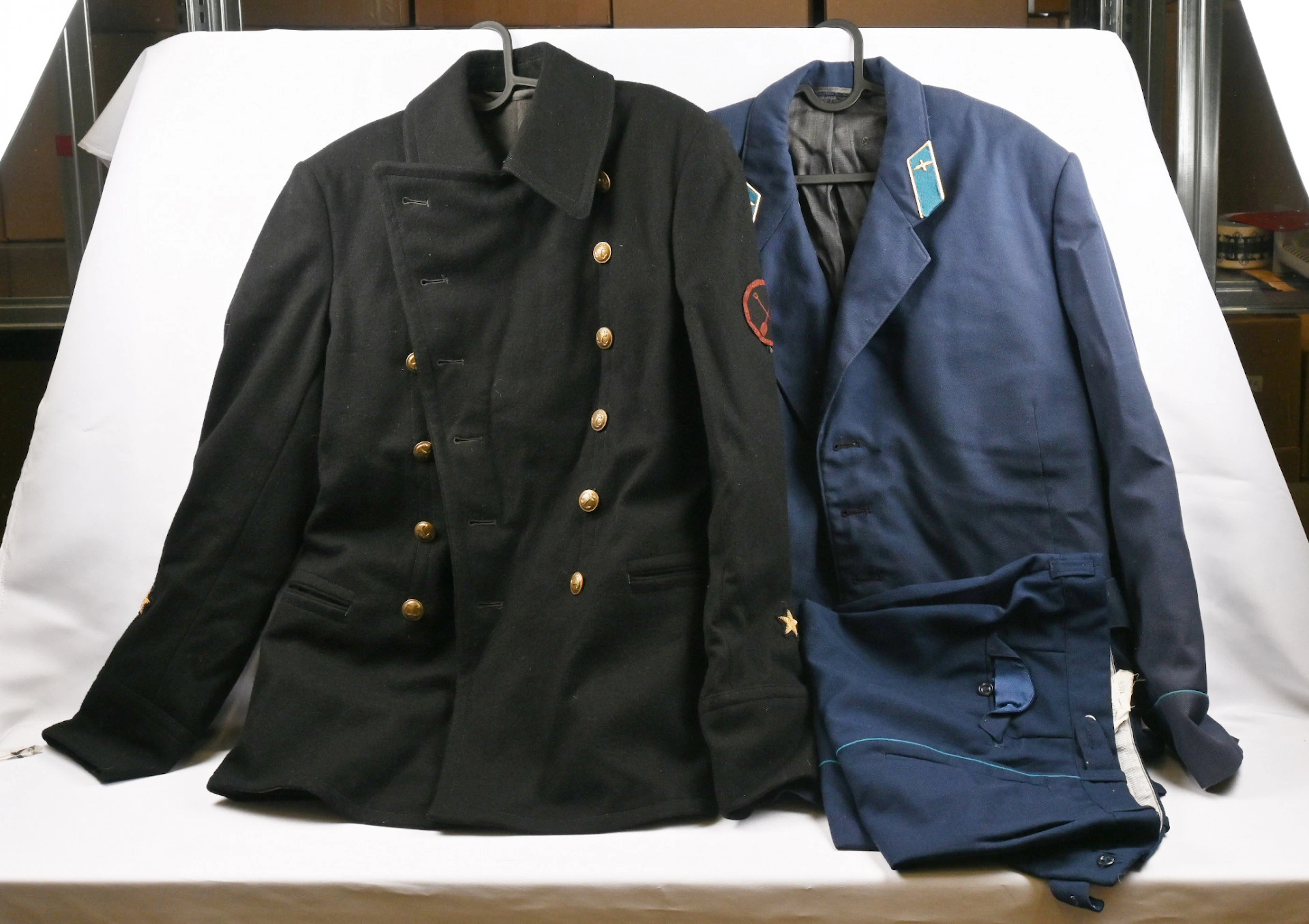 Soviet Union officer military uniforms and jackets. Two officer uniforms