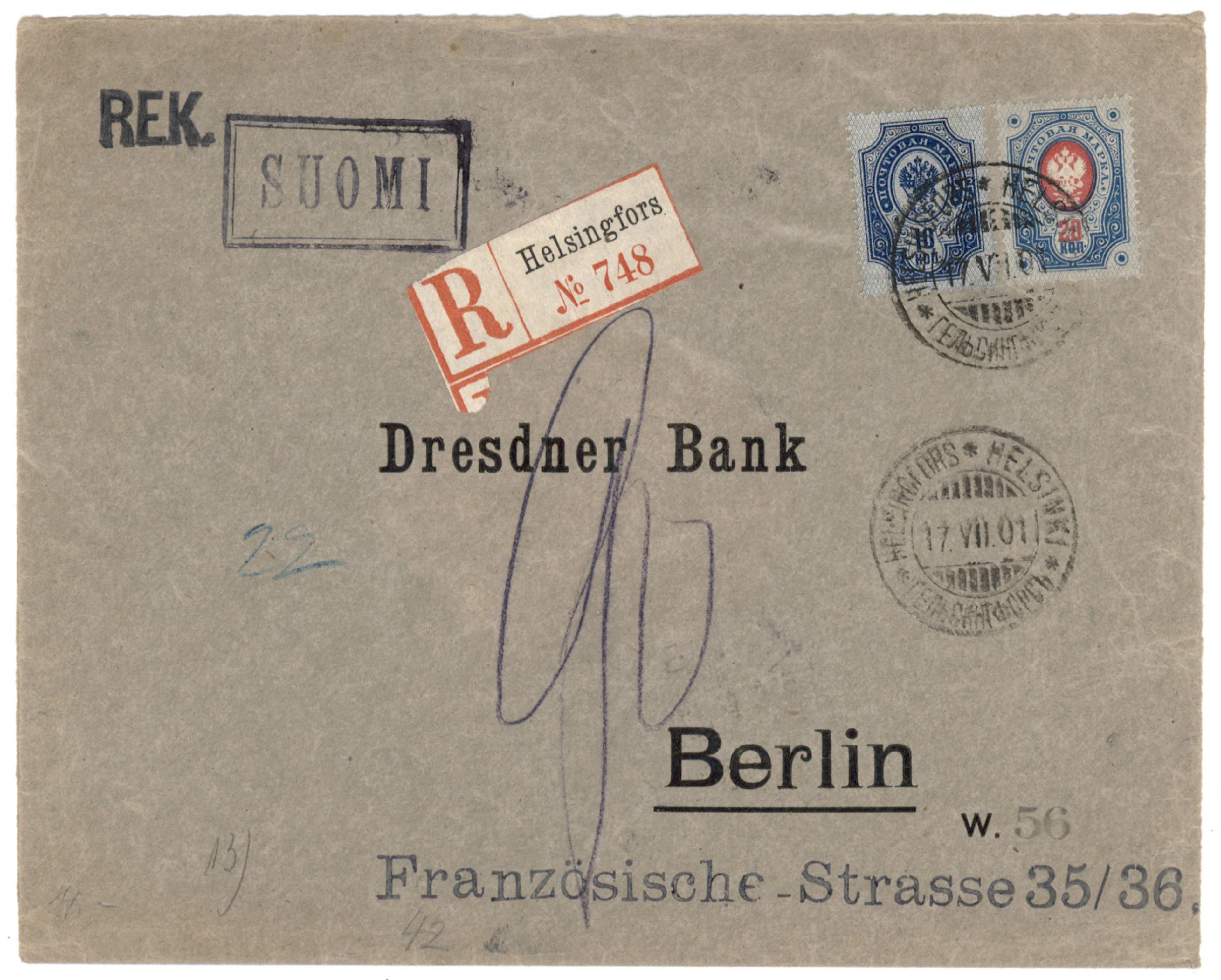 20 kopek and Russian 10 kopek on a registered 2nd weight class cover