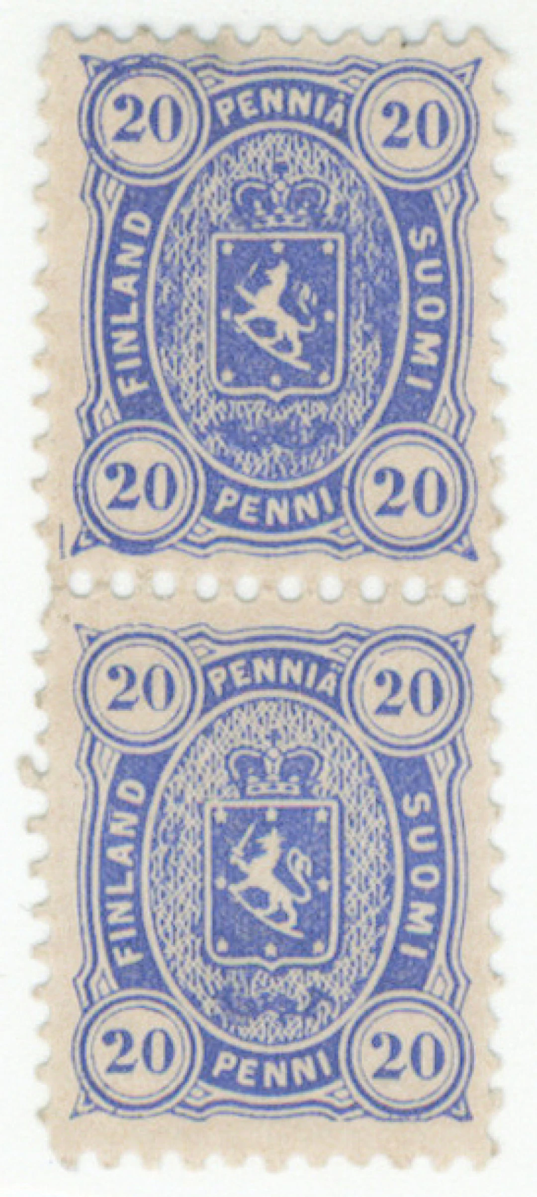 20 penni bright ultramarine, mint * pair, where the lower stamp is