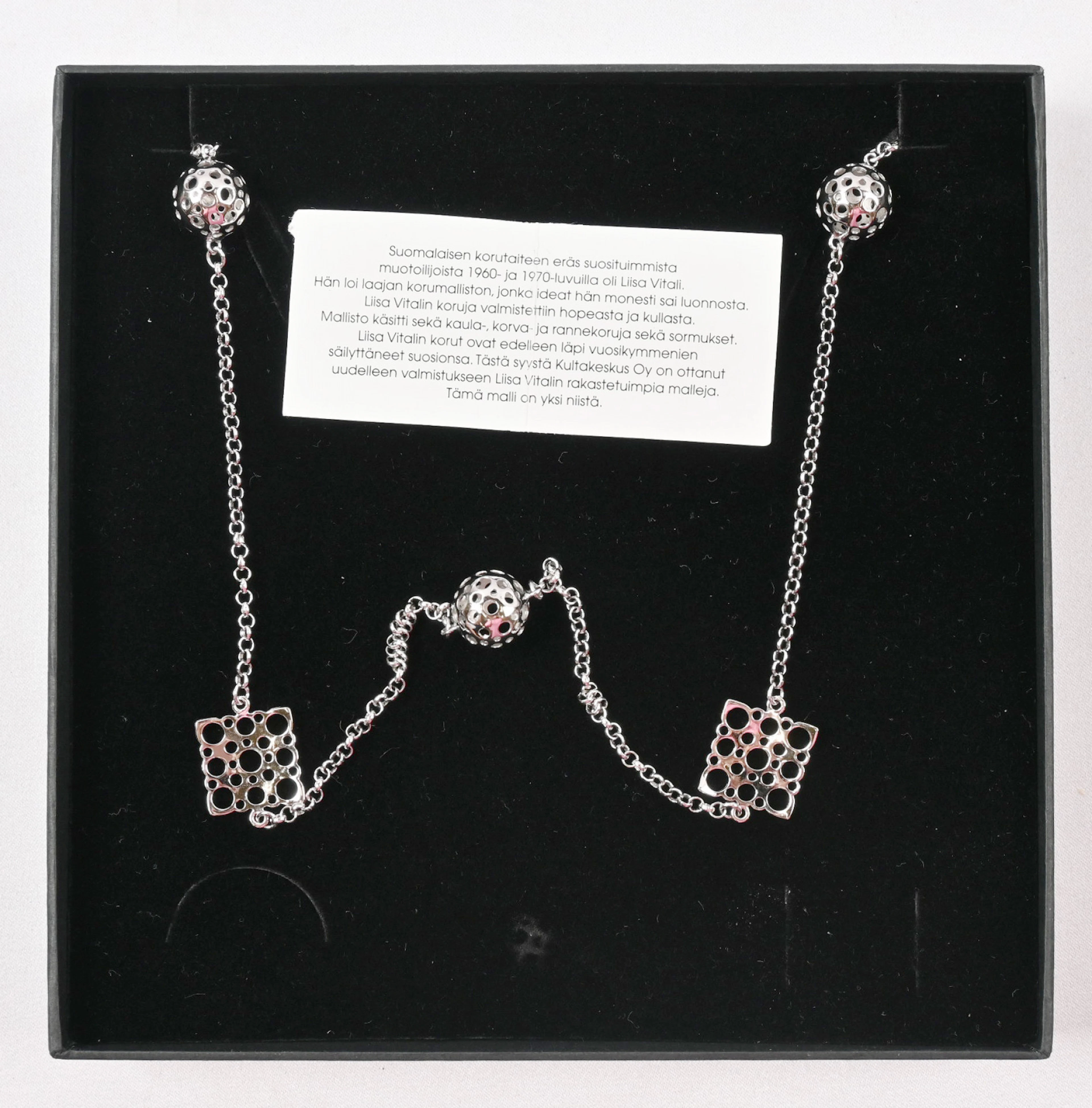 Liisa Vitali, Leppäkerttu (Ladybug) necklace, silver, in the original box.