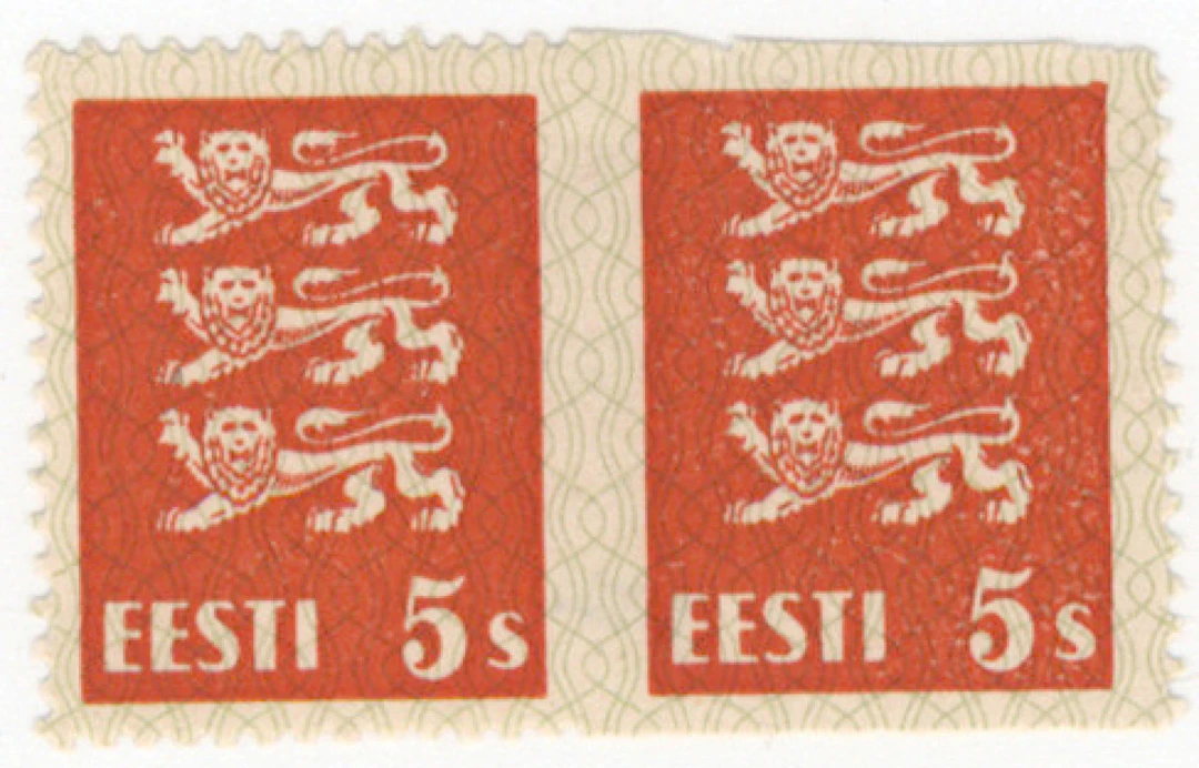 1928 Lions 5 senti Mi 77, rare mint * pair, where on the second stamp