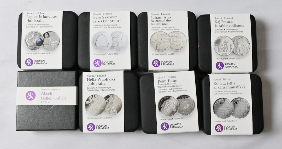 2010 - 2011 10€ and 20€ proof coins seven different + 2015 2€ Gallen-Kallela