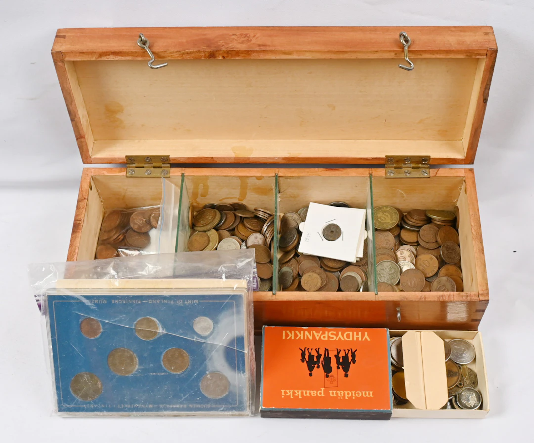 Finnish coins selection from old to the euro period. Mixed in a box