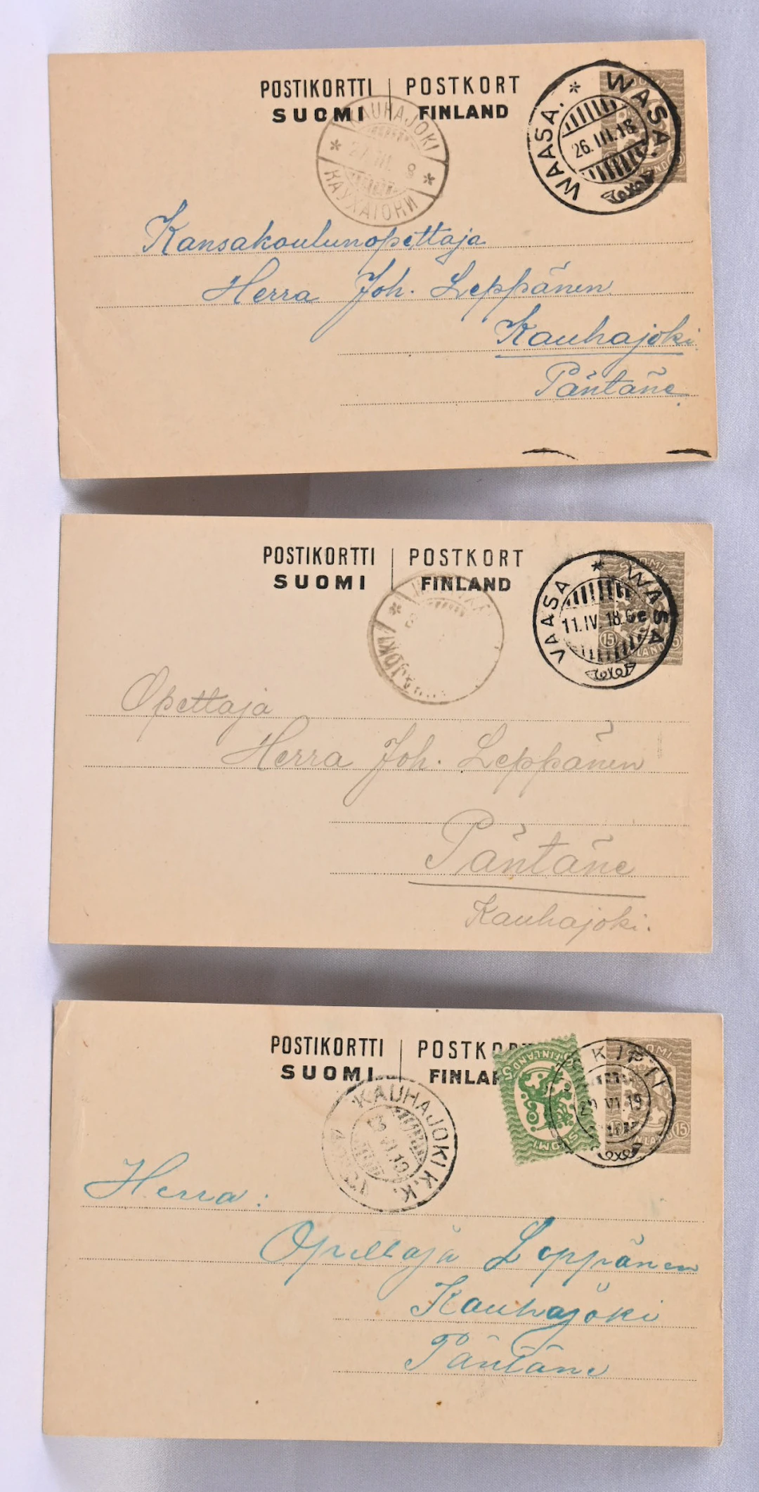 1918 Vaasa 15 penni two contemporary, correct tariff uses without
