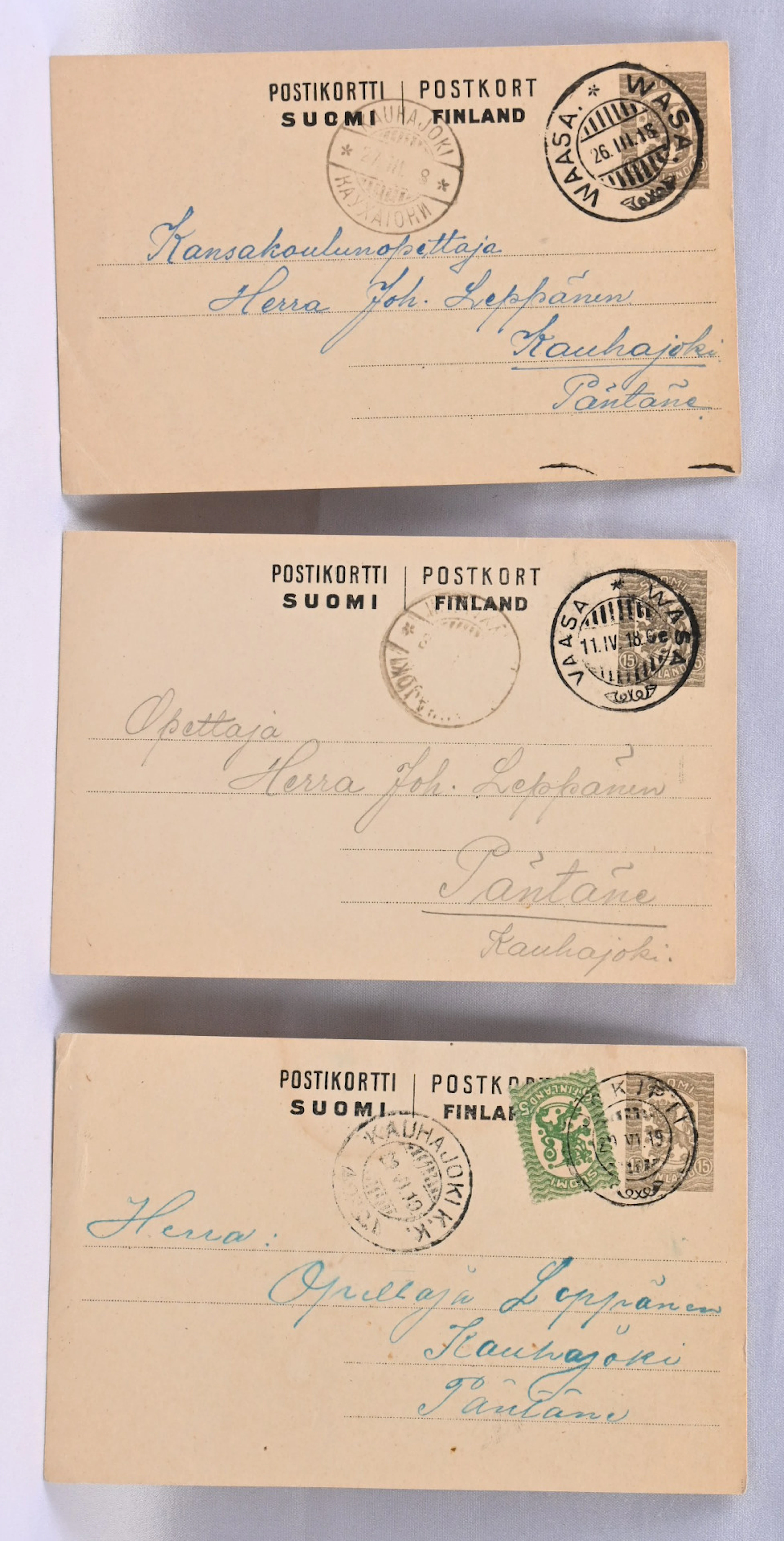 1918 Vaasa 15 penni two contemporary, correct tariff uses without