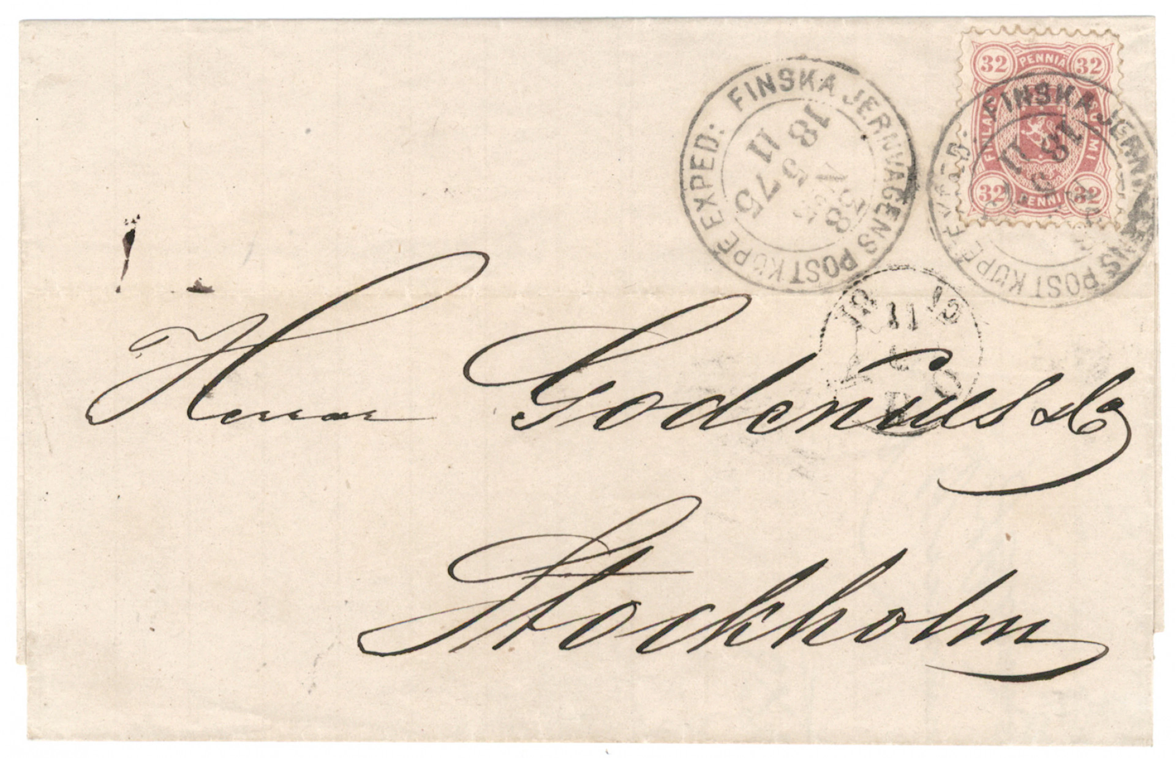 32 penni pale rose on a beautiful cover to Sweden, Postkupe No 5 38