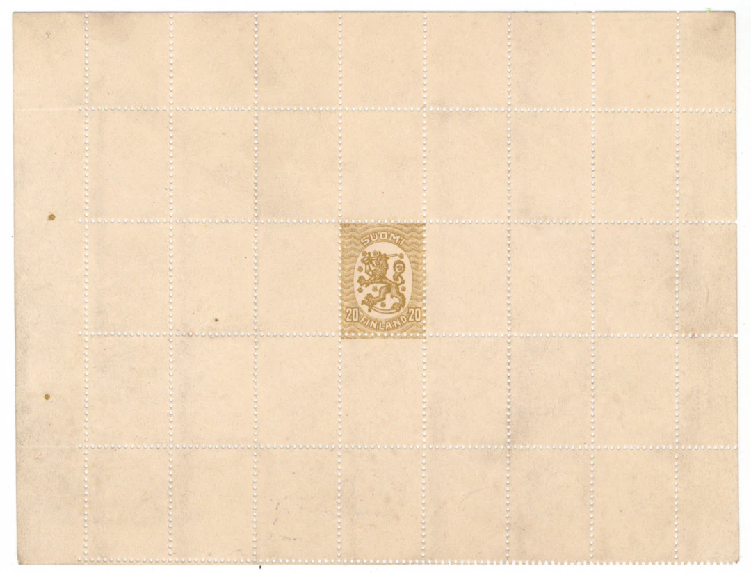 20 penni brown-yellow small-sized sample sheet. Without gum and the