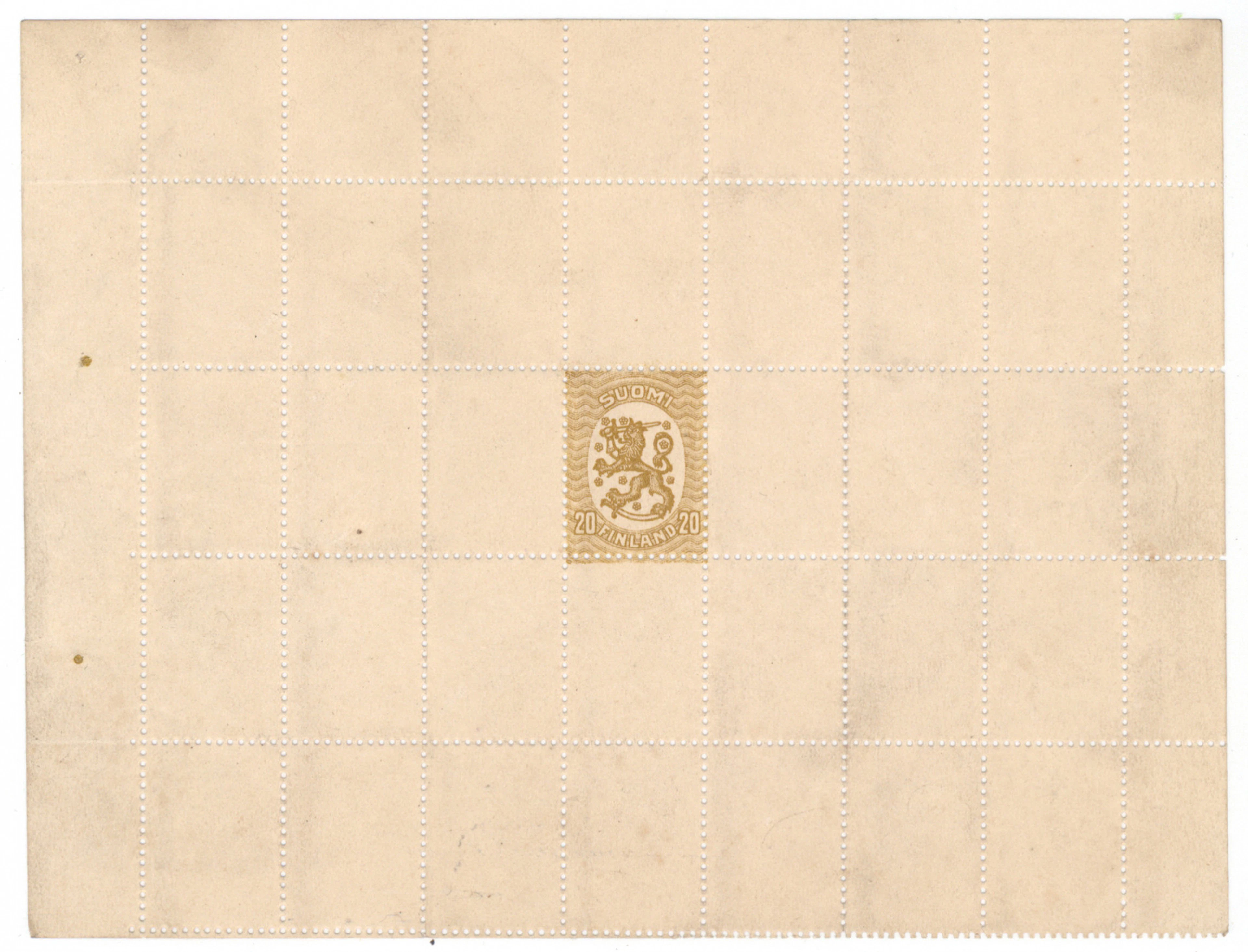 20 penni brown-yellow small-sized sample sheet. Without gum and the