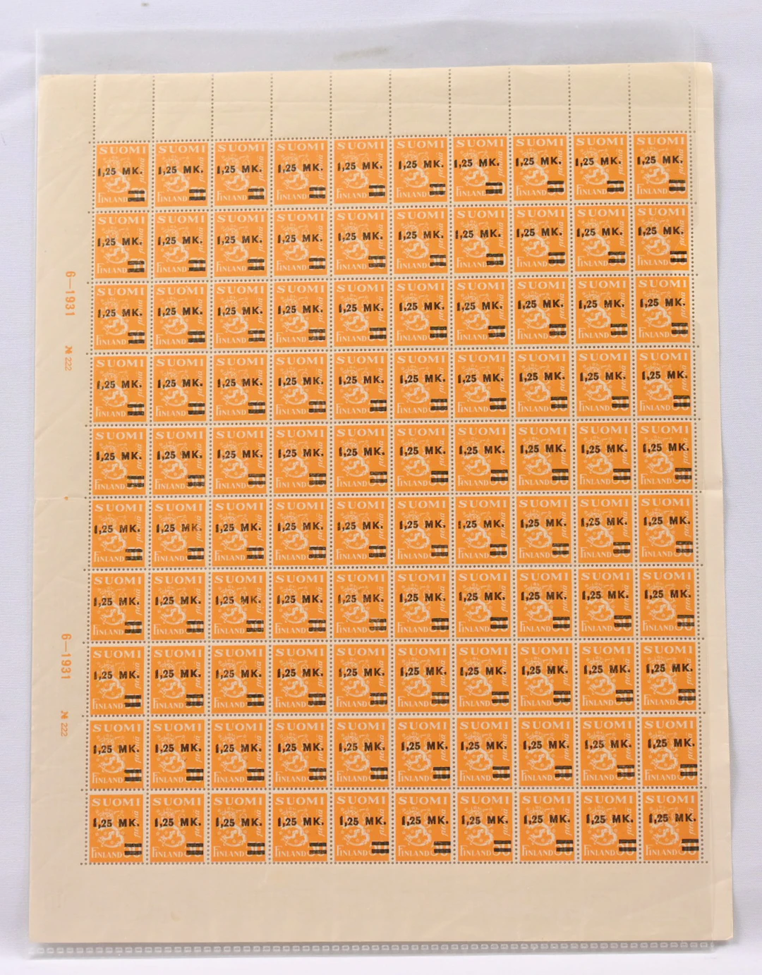 1931 issue 1930 surcharged stamp 1.25 markka / 50 penni plate II