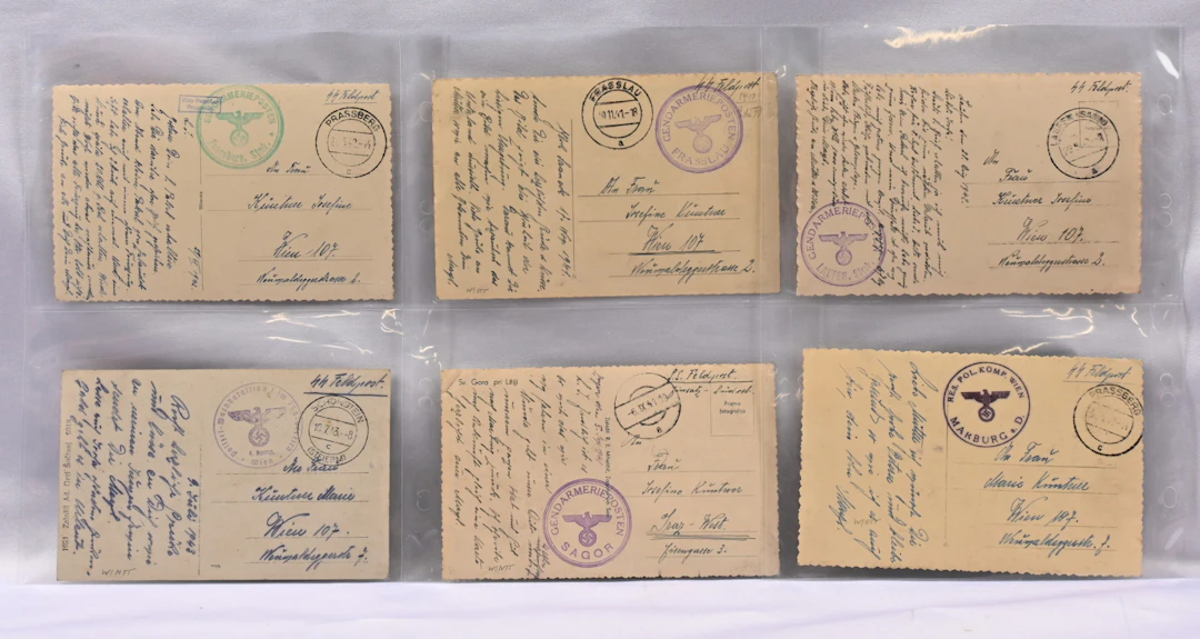 1941 - 1943 six fine SS field post postcards with fine cancellations.