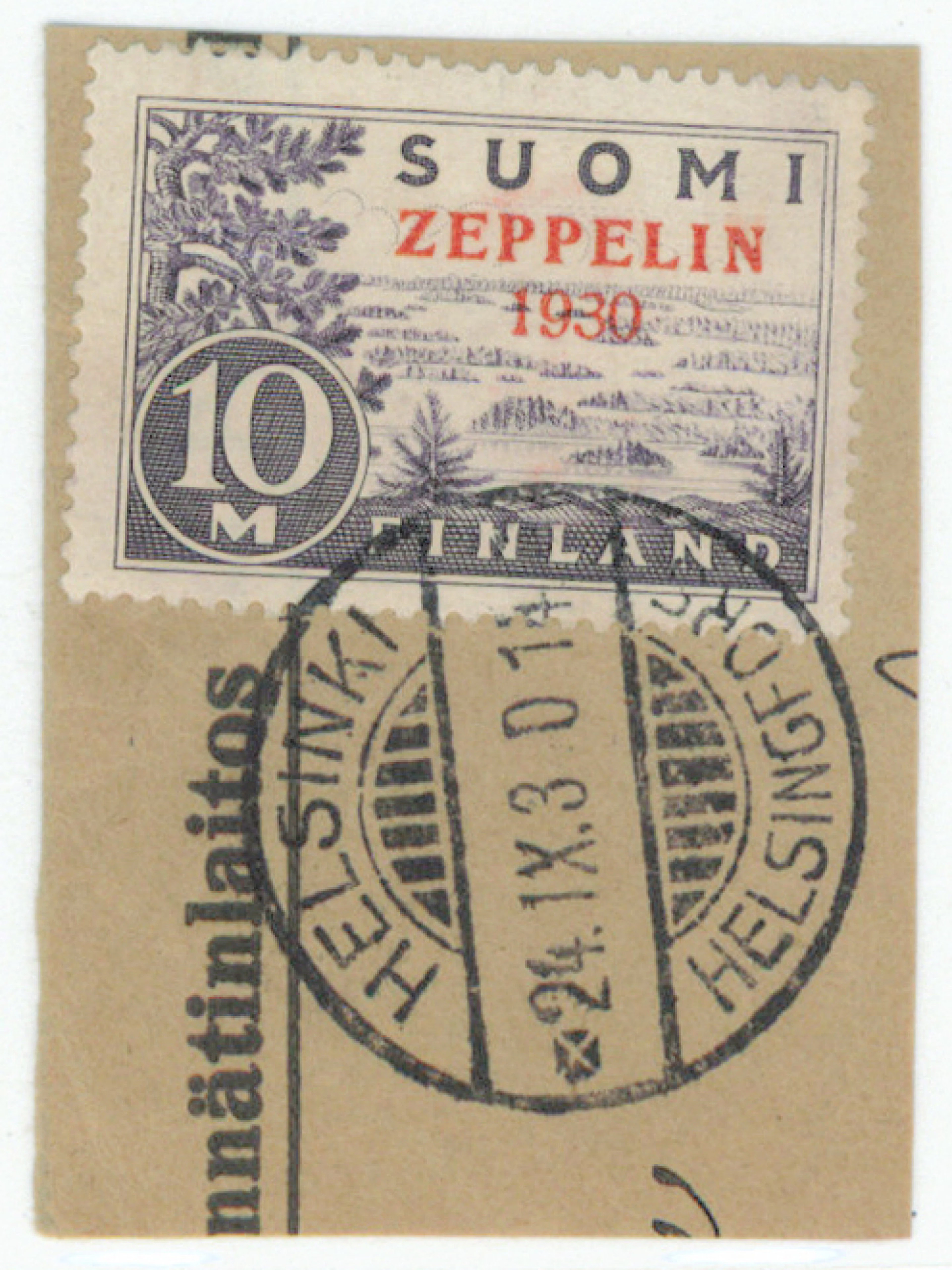 Zeppelin beautiful used stamp on a fragment, Helsinki 1930