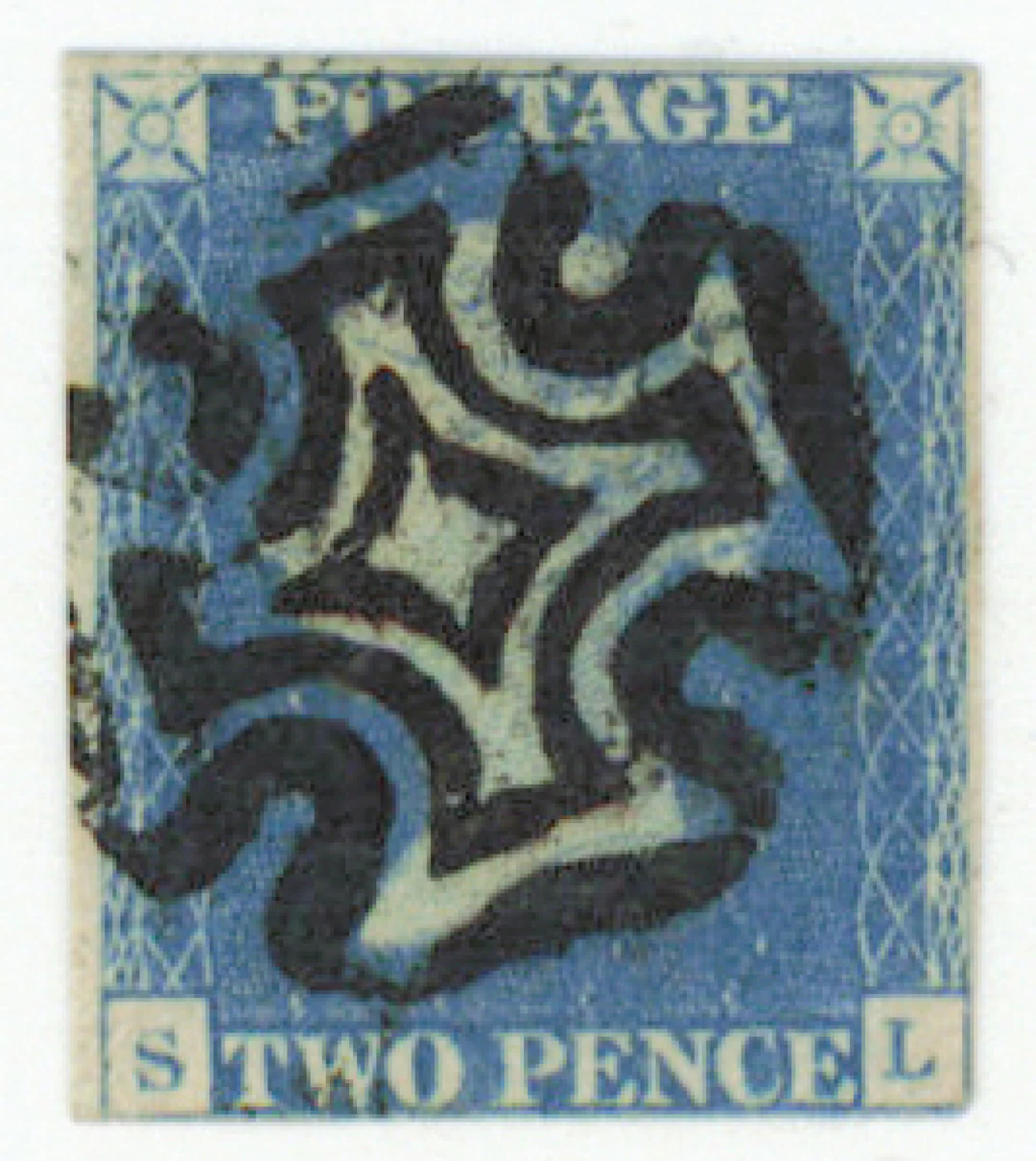 1840 2 penni blue SL, Mi 2, beautiful Maltese Cross cancellation.