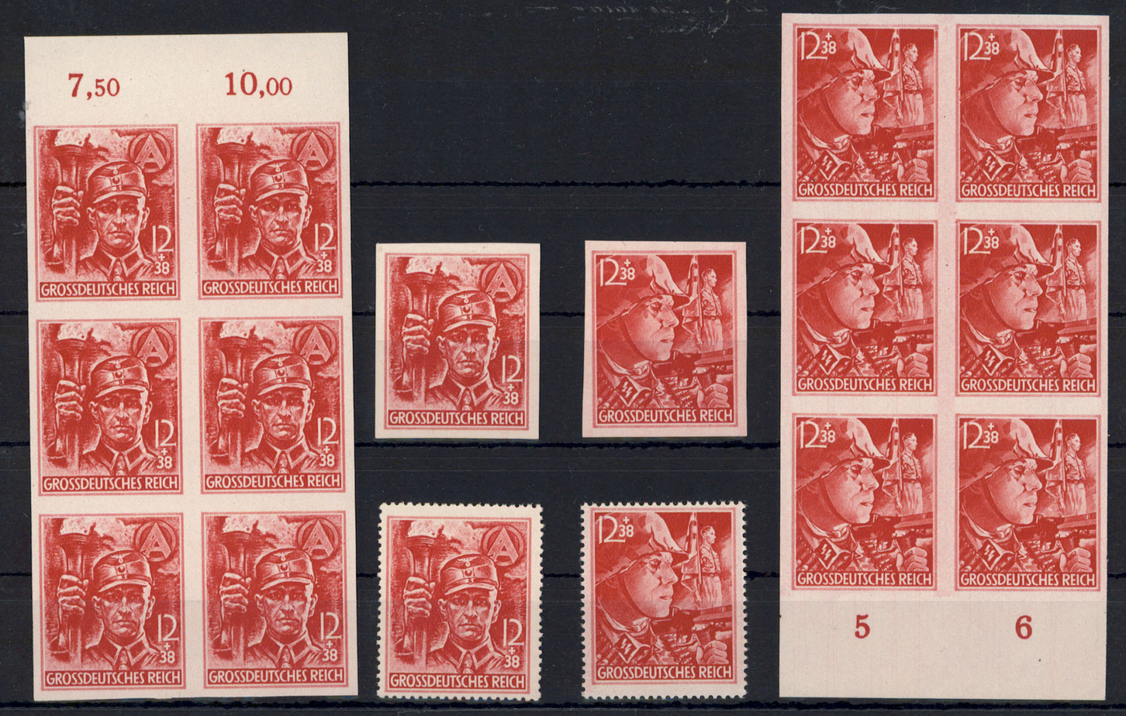 1945 SA / SS, Mi 909 - 910 MNH ** imperforate blocks of six and loose