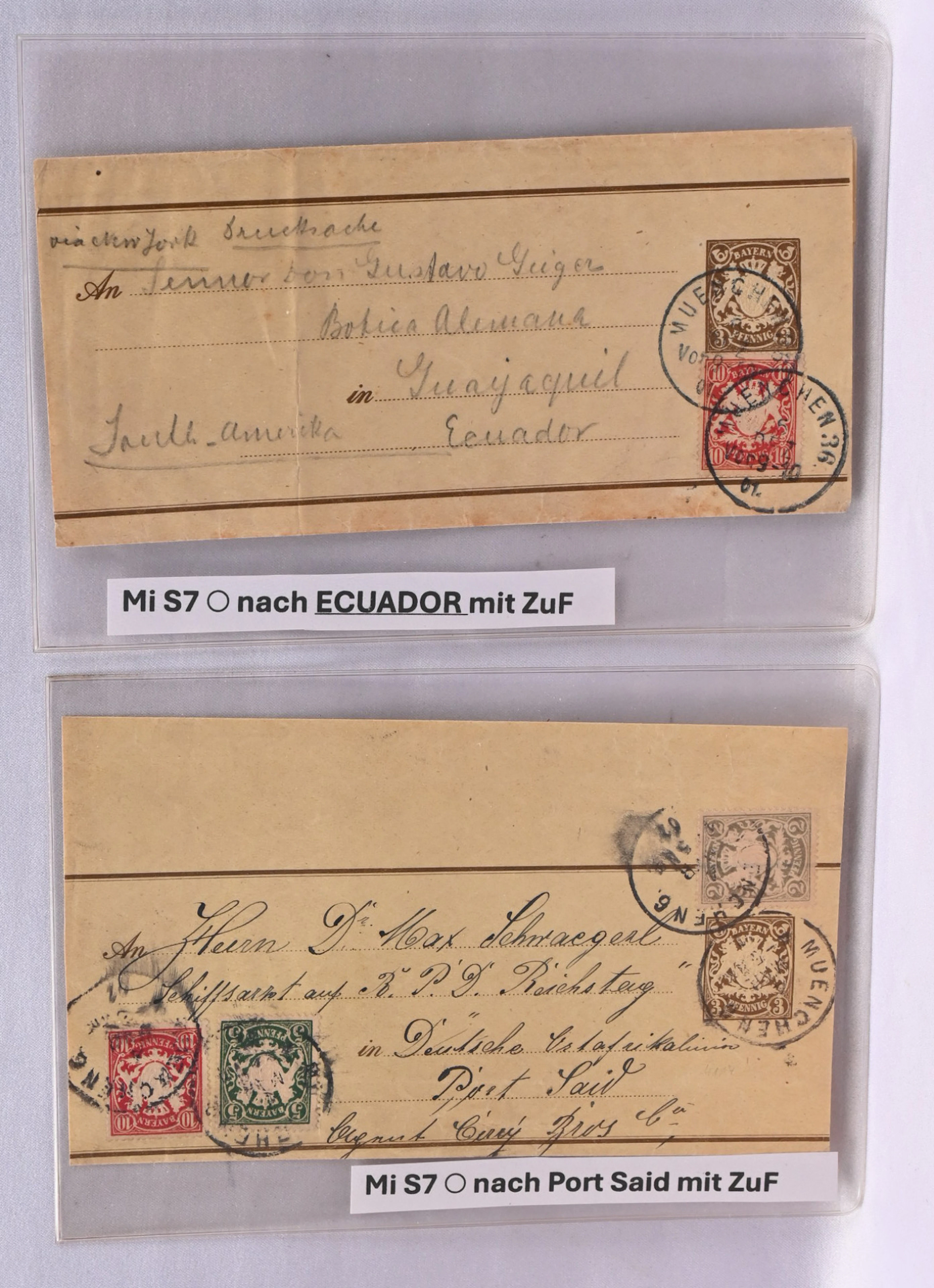 Bavaria, two printed matter stationery wrappers (Mi U7) to fine destination
