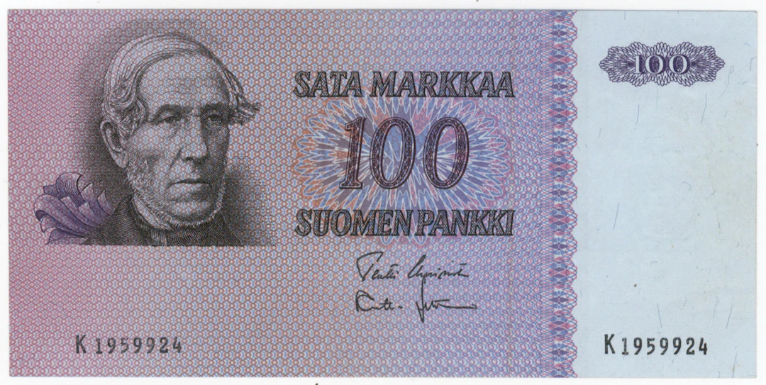 1976 100 markka missing printing! Fine variety!