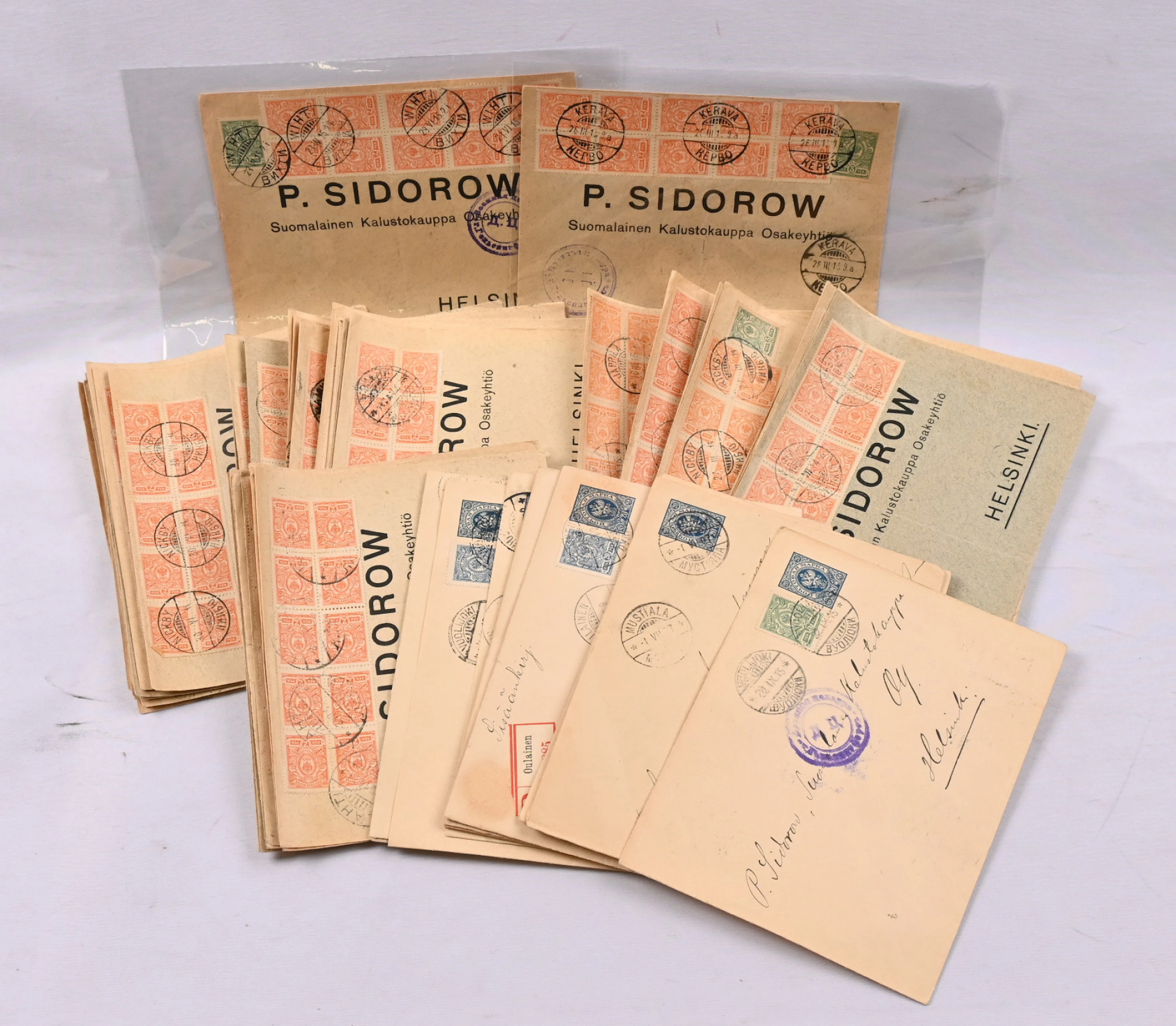 Selection, over 60 postal items with Russian cancellations 1910 -