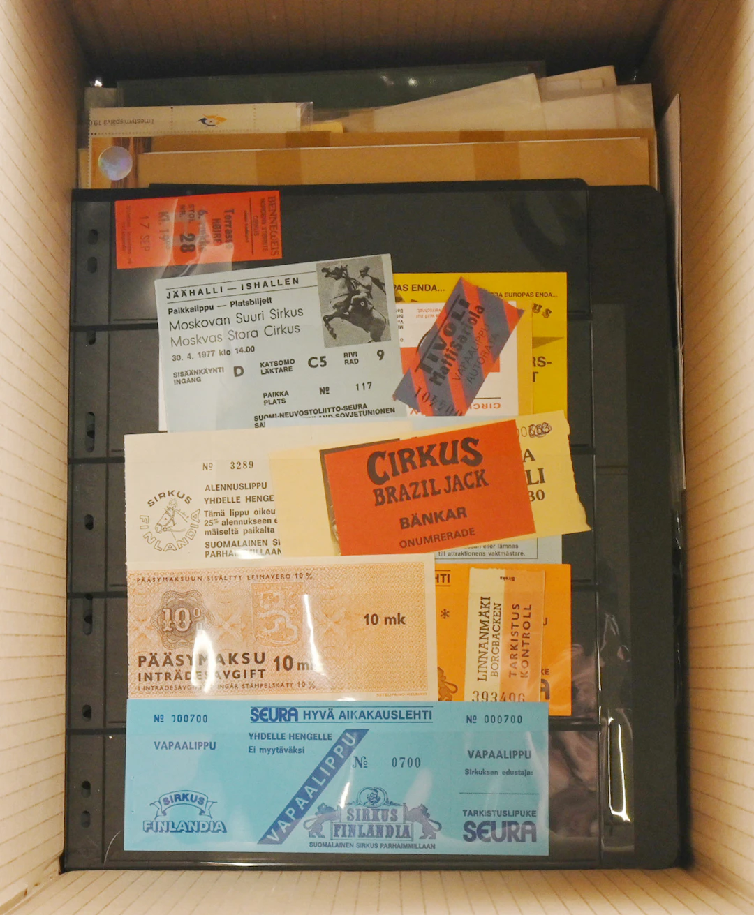 Circus, mixed selection of stamps, postal items, admission tickets