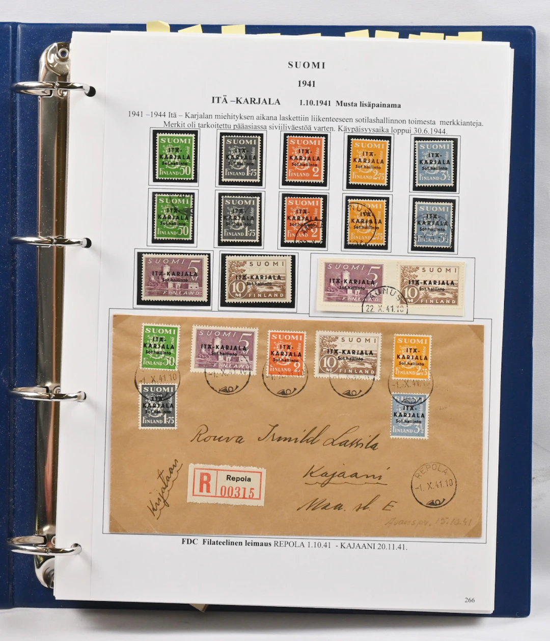 East Karelia and field post stamps collection on pages in an album