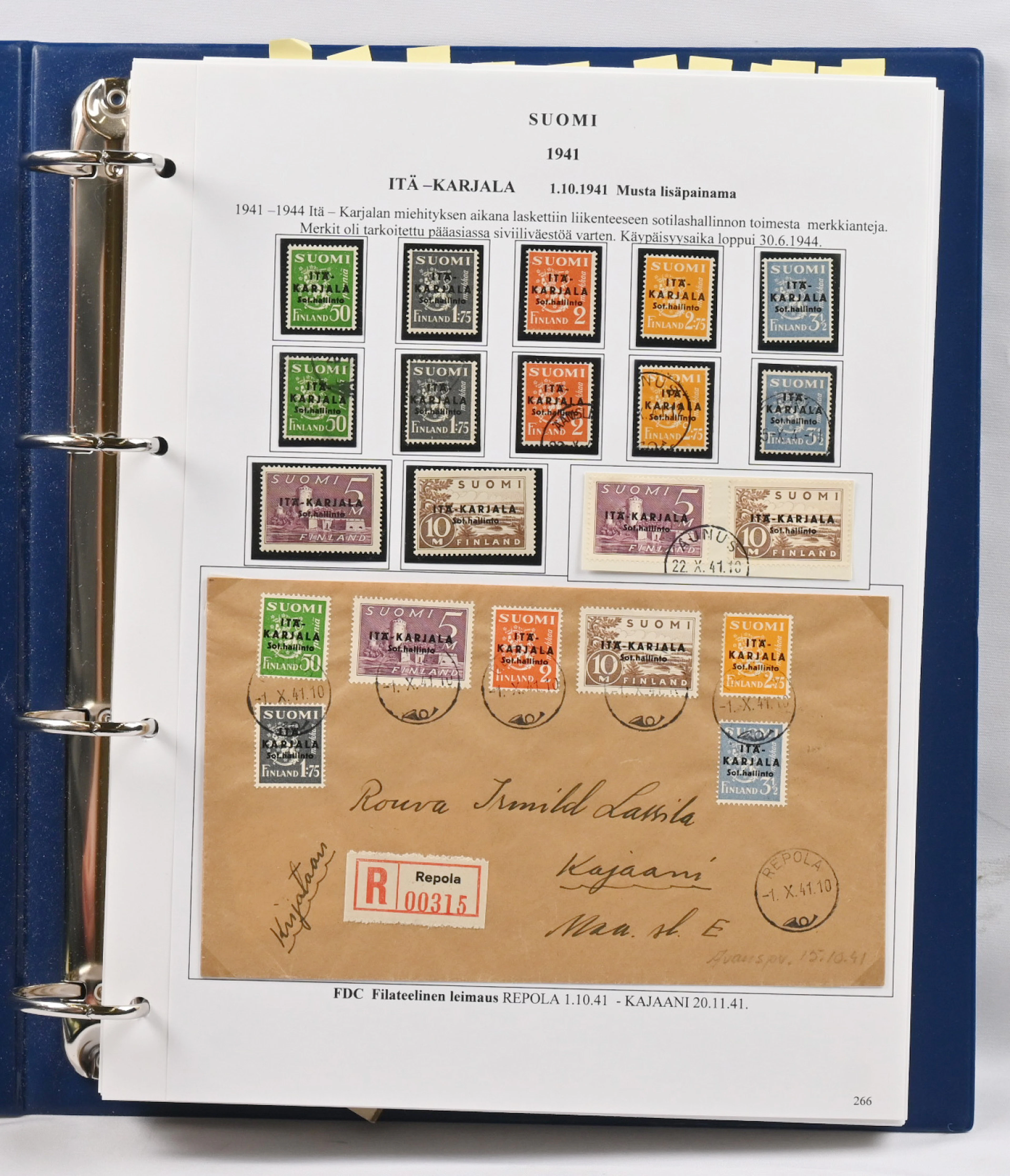 East Karelia and field post stamps collection on pages in an album