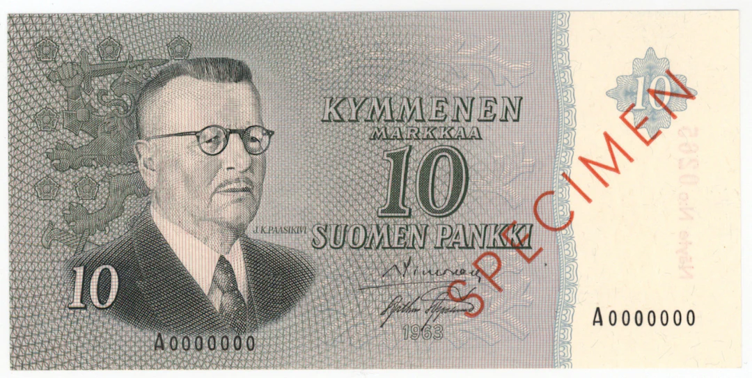 1963 10 markka Specimen banknote! Condition 0-
