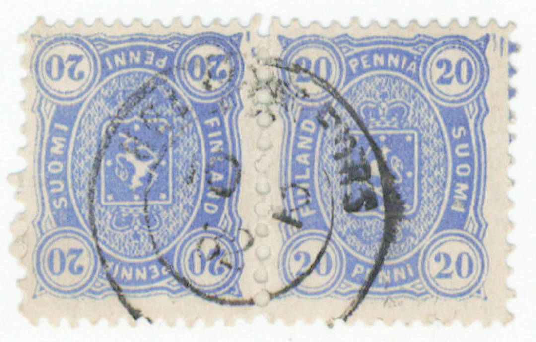 20 penni blue magnificent MIXED PERFORATION TÊTE-BÊCHE PAIR, plate