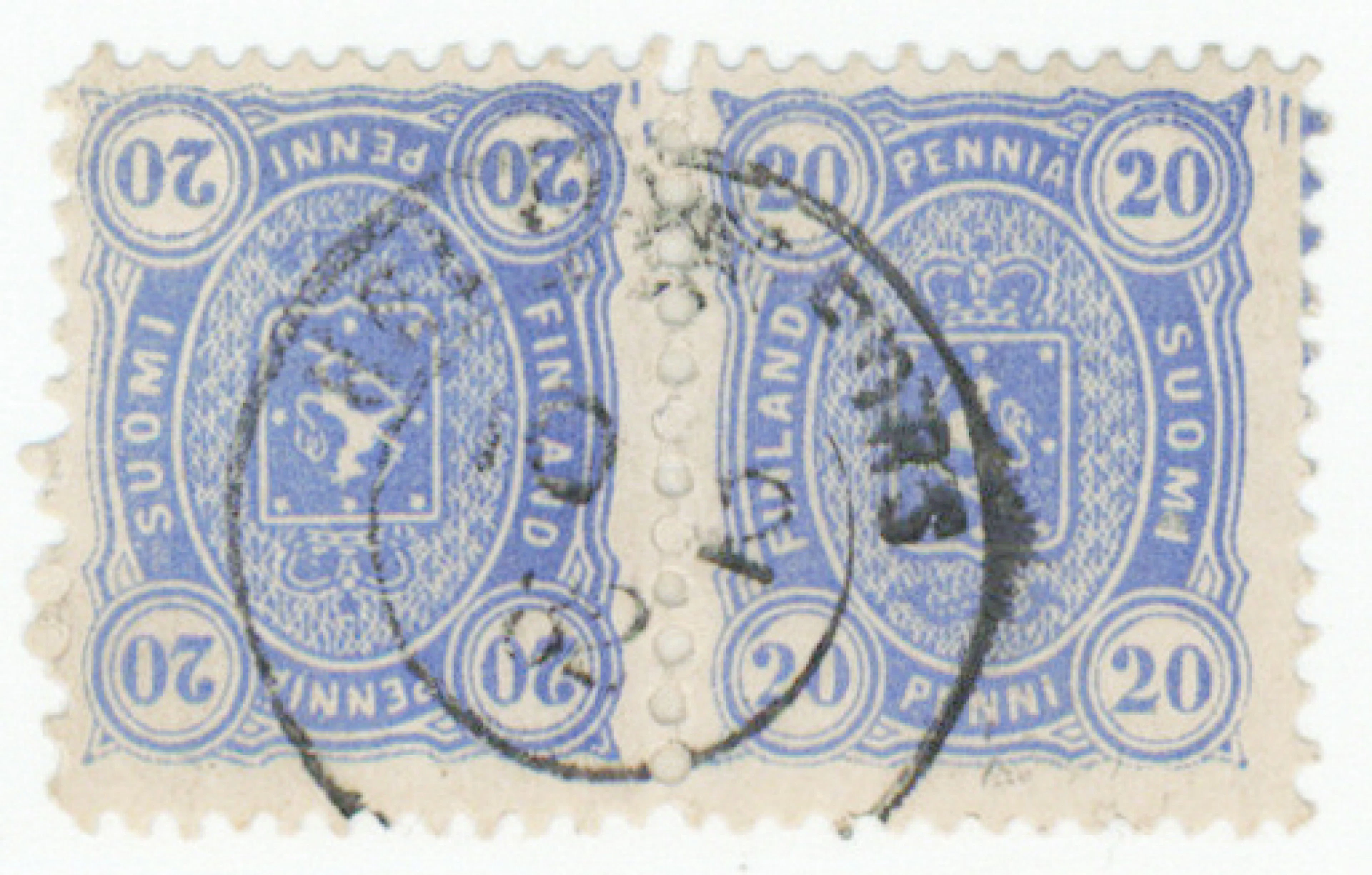 20 penni blue magnificent MIXED PERFORATION TÊTE-BÊCHE PAIR, plate