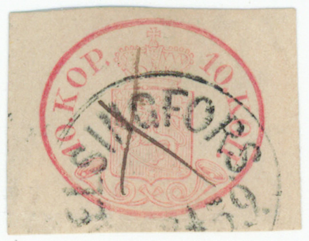 10 kopek rose, beautiful Helsingfors 1859 and ink cross. slight toning