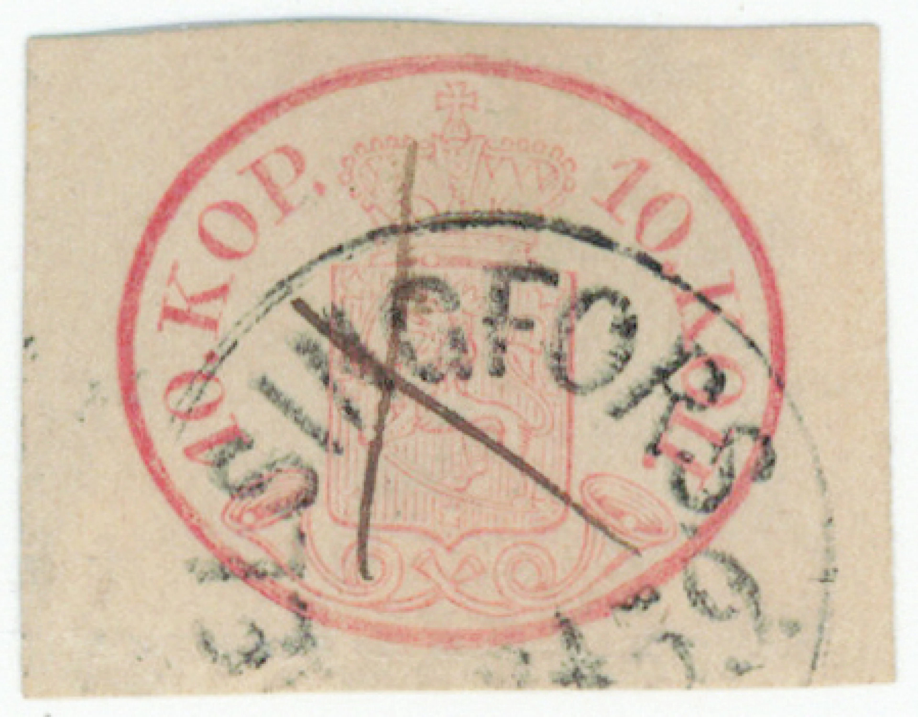 10 kopek rose, beautiful Helsingfors 1859 and ink cross. slight toning