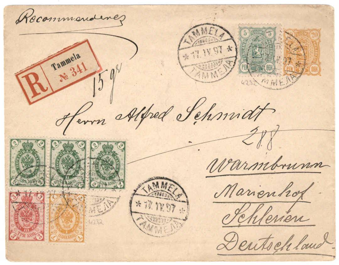 On issue 1889 stationery cover with 5 penni stamp issue 1891 1 kopek