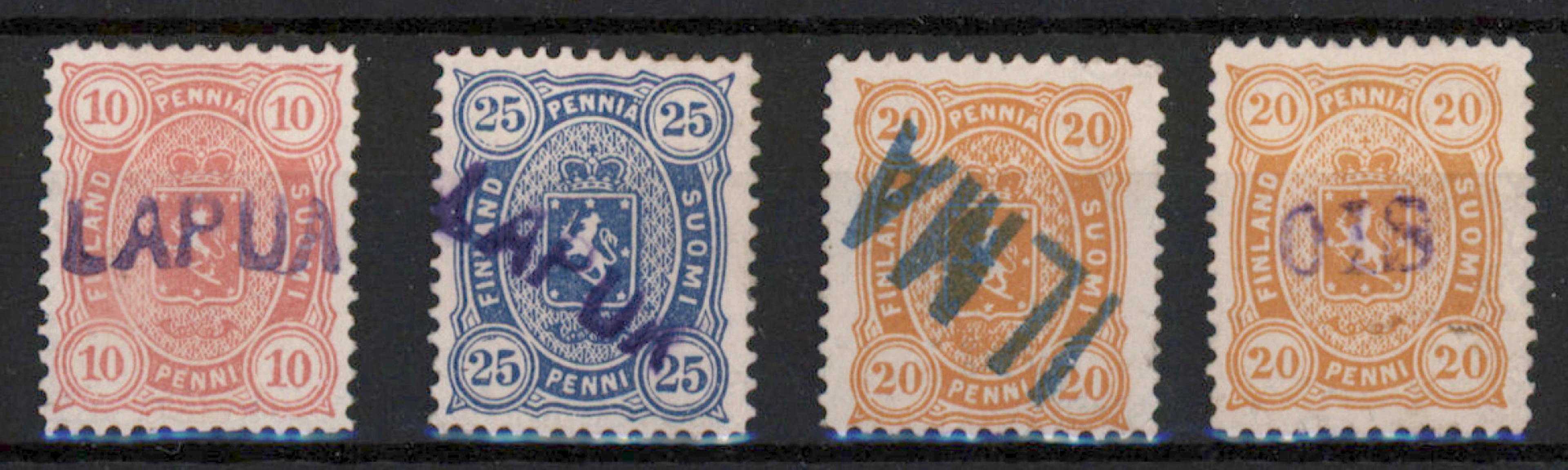10 penni - 25 penni very fine cancellations eg. ship name cancellation
