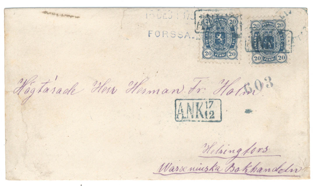 20 penni green-blue, two pieces on a beautiful 2nd weight class cover