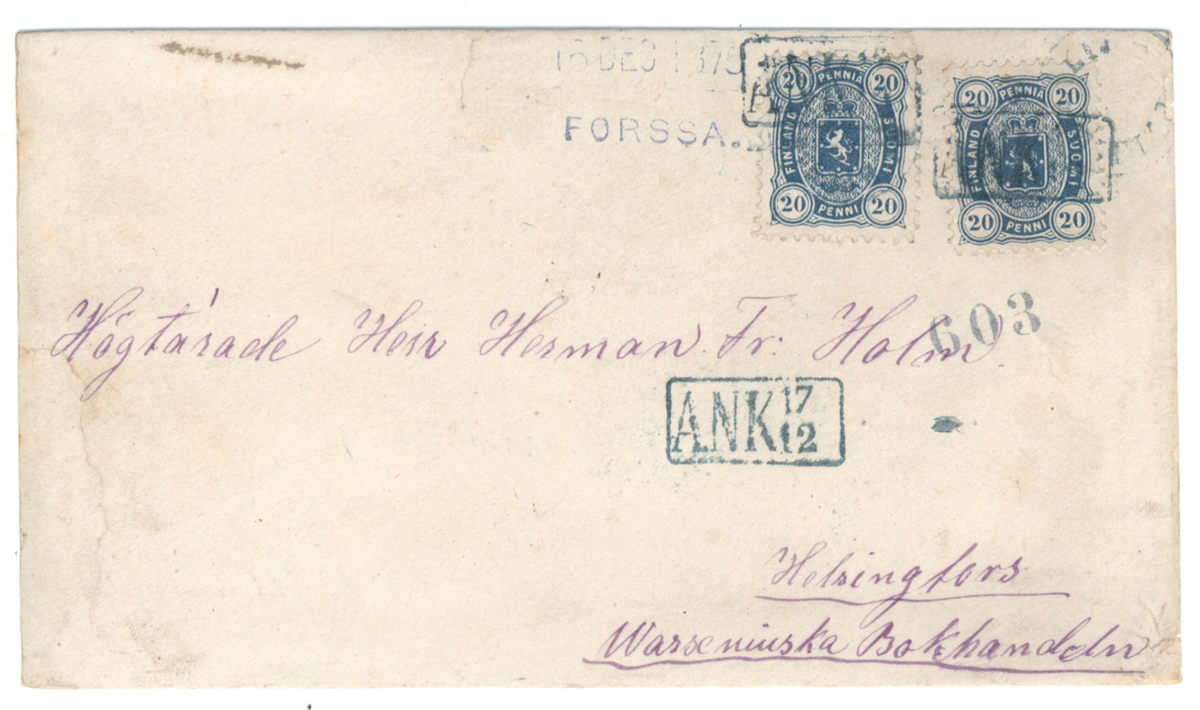 20 penni green-blue, two pieces on a beautiful 2nd weight class cover