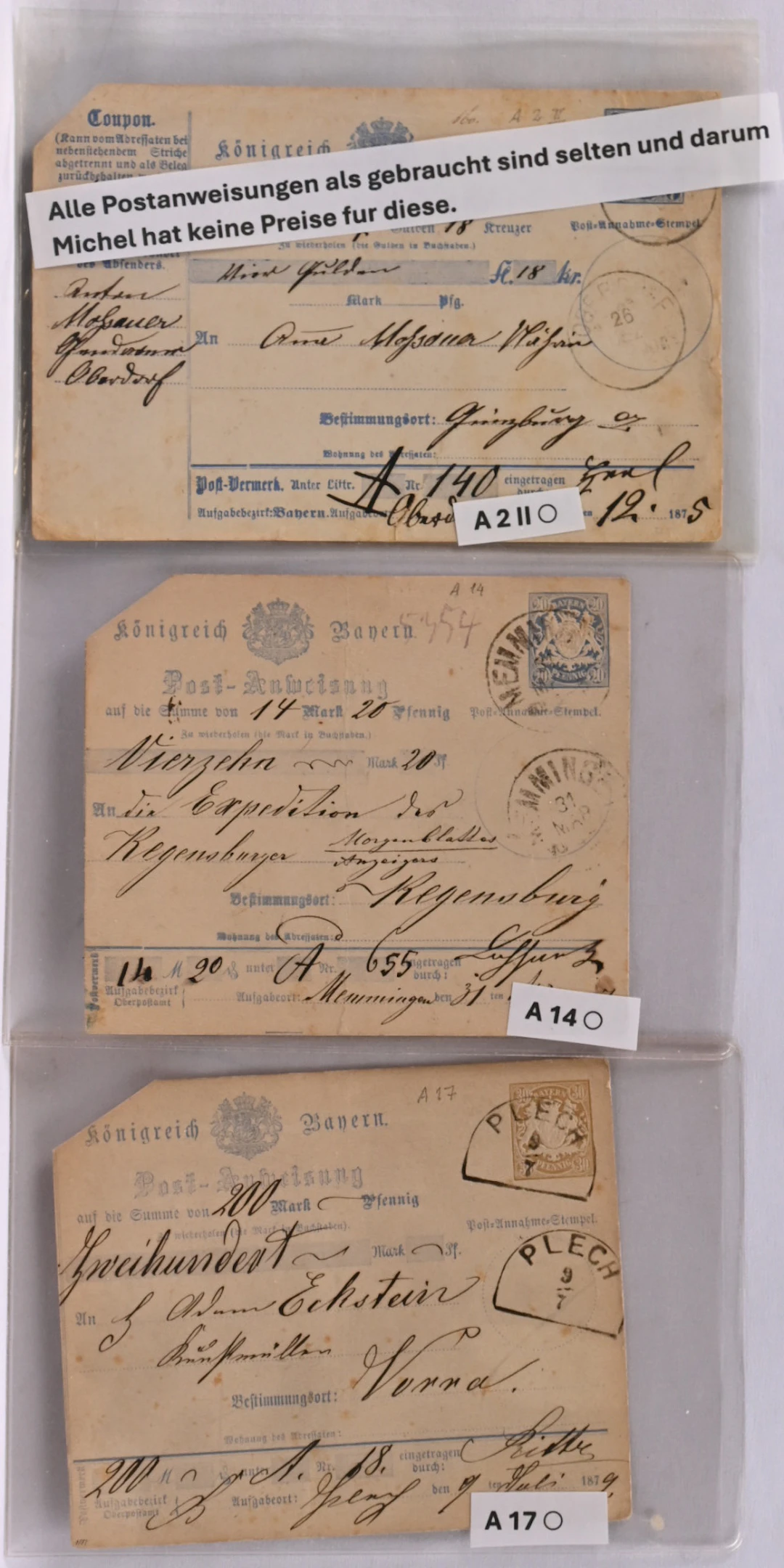 Bavaria, 11 used money orders. Used money orders are rare and therefore
