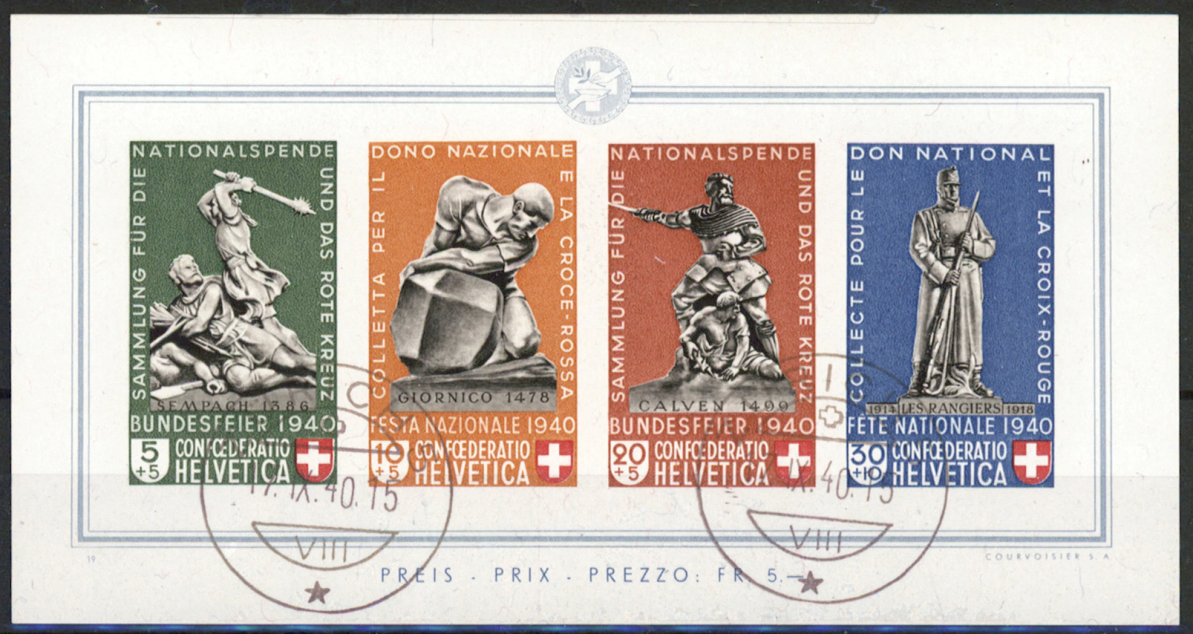 1940 Pro Patria Mi BL5, used miniature sheet.