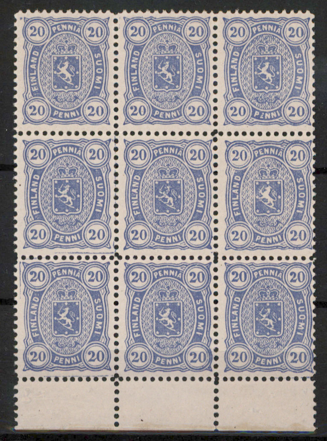 20 penni grayish ultramarine, magnificent very fine mint ** block