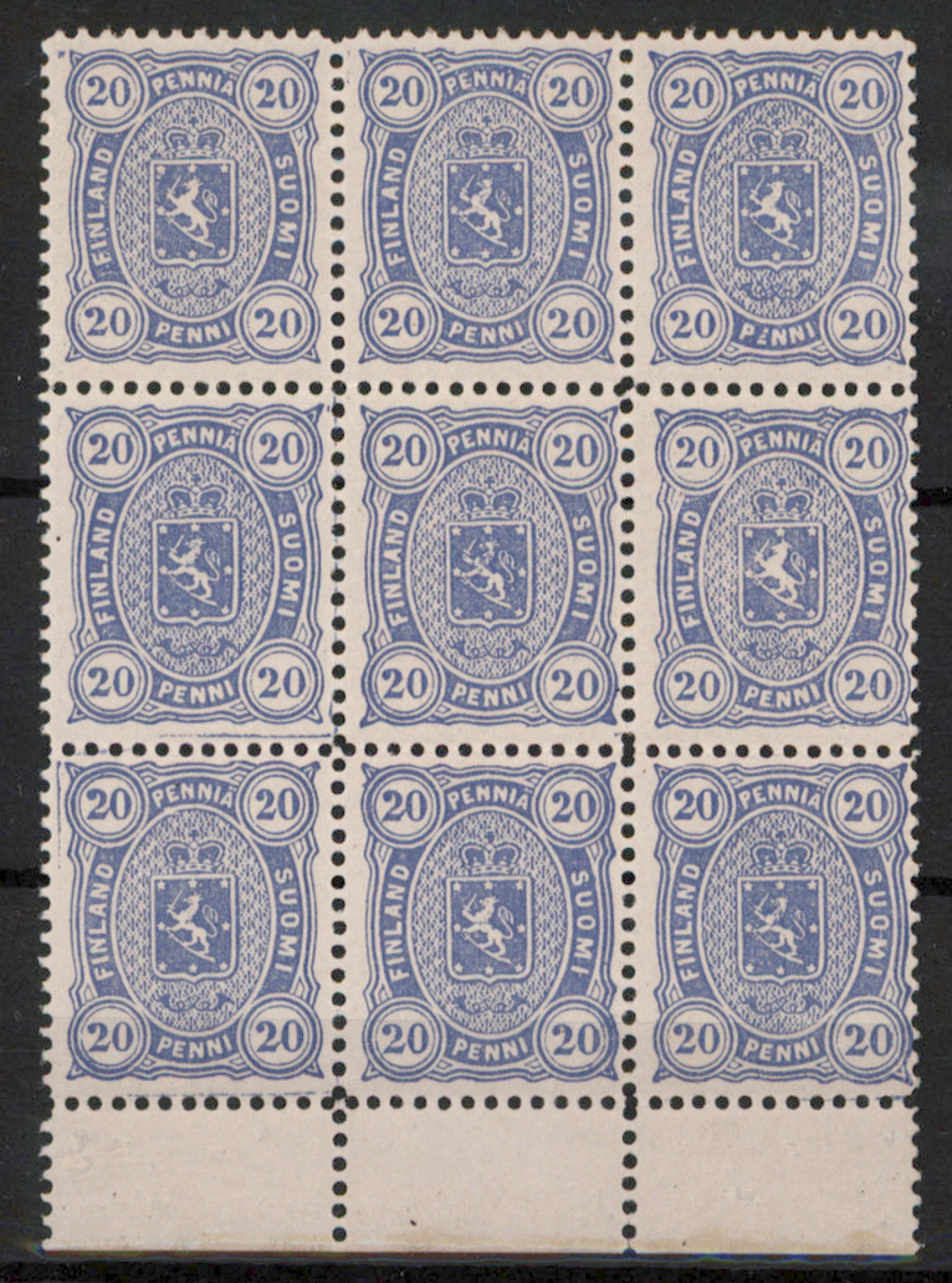 20 penni grayish ultramarine, magnificent very fine mint ** block