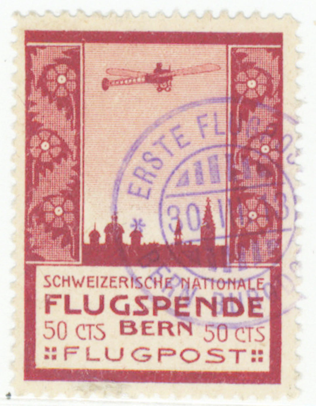 1913 Forerunners of airmail stamps 50 c Bern Mi III, beautiful stamp