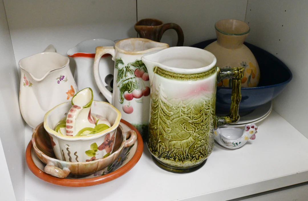 Selection eg. five pitchers for example Arabia milk jug and Karjala