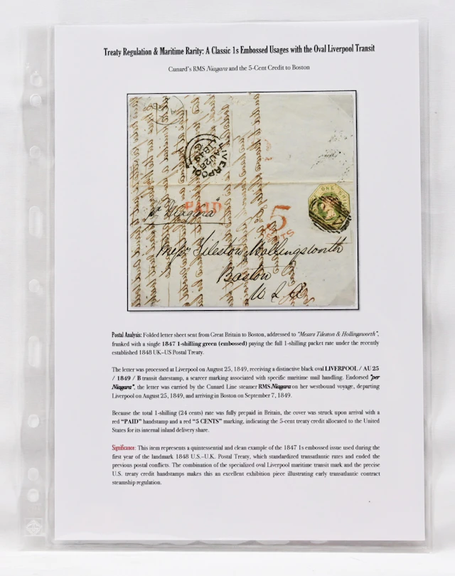 1849 letter to Boston, franked with a 1 shilling stamp Mi 7 which