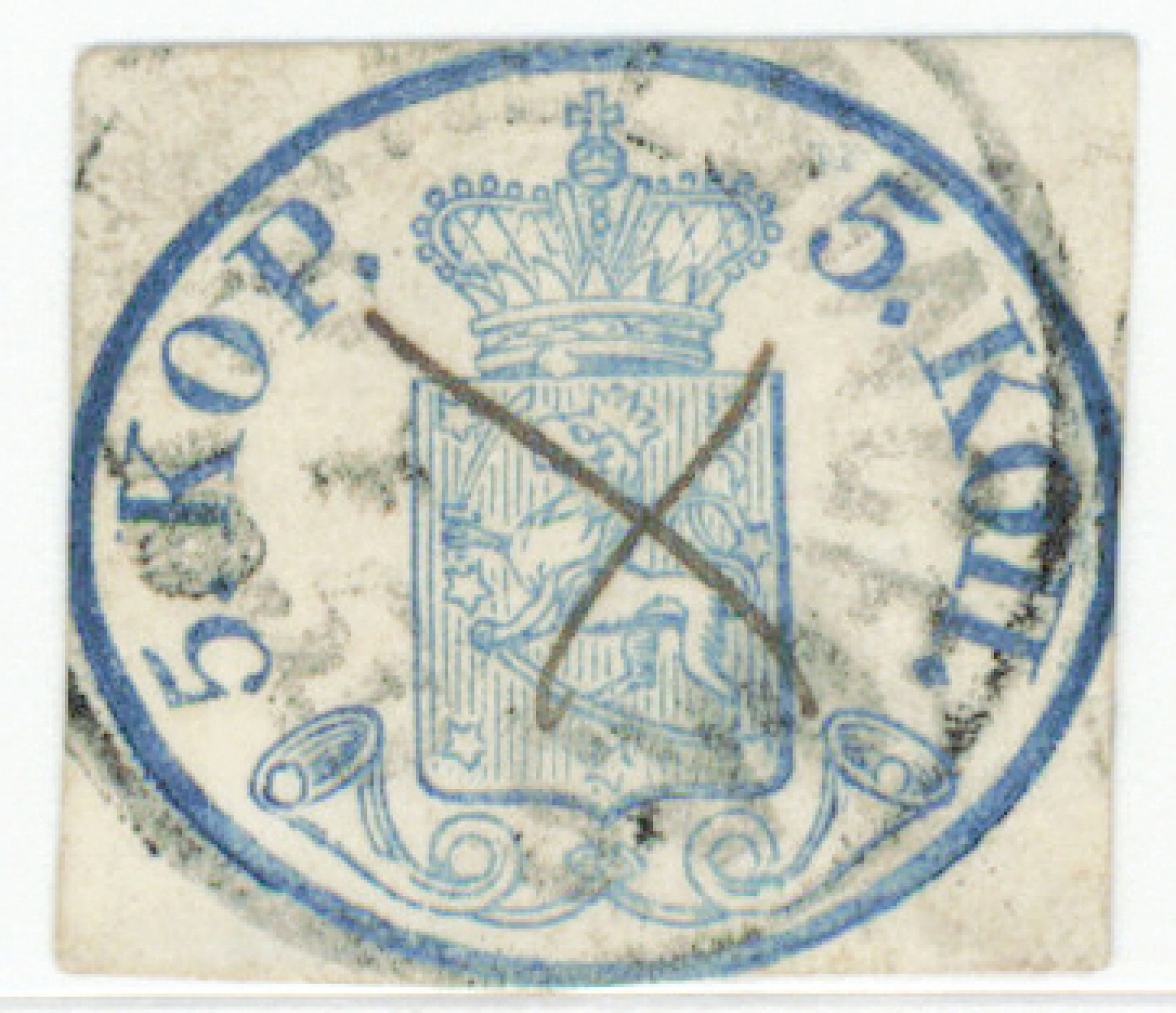 5 kop large pearls, green blue, cut close, neat Helsingfors 1859 and