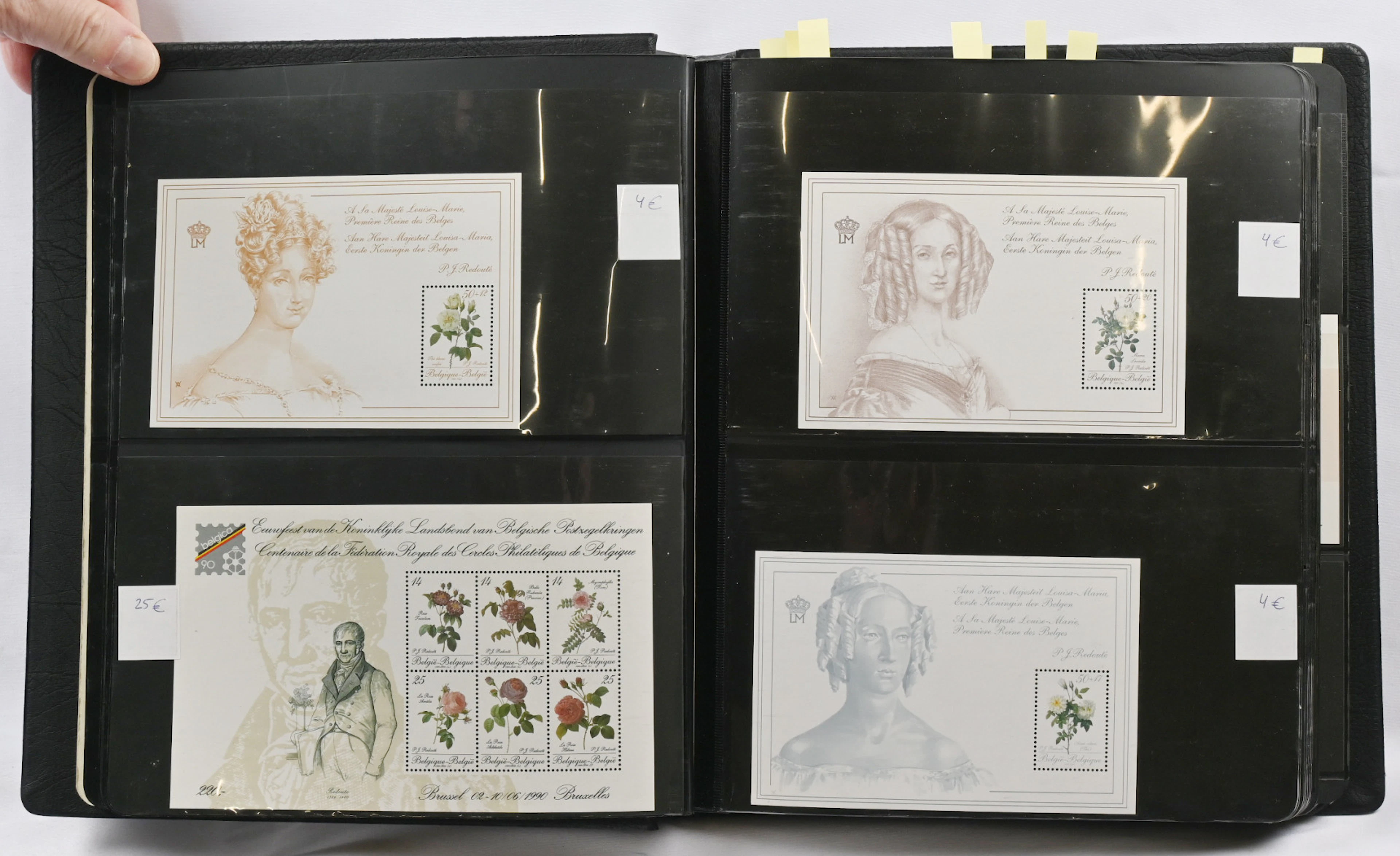 Miniature sheets in old dealers sales binder. Over 250 miniature sheets/kleinbog